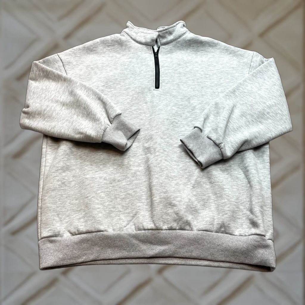 Vintage Trendy Queen Jacket Sweatshirt 1/4 Zip Womens L Light Gray Pullover Size L / US 10 / IT 46 - 1 Thumbnail
