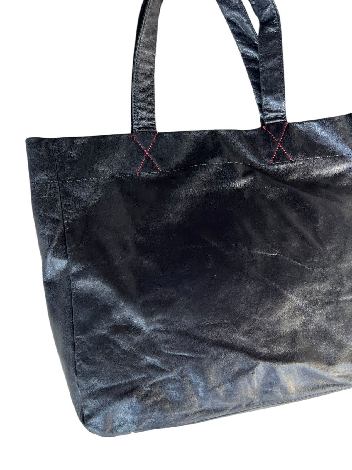 Leather B. Stuff Japan Patina Black Leather Tote Bag Size ONE SIZE - 11 Thumbnail