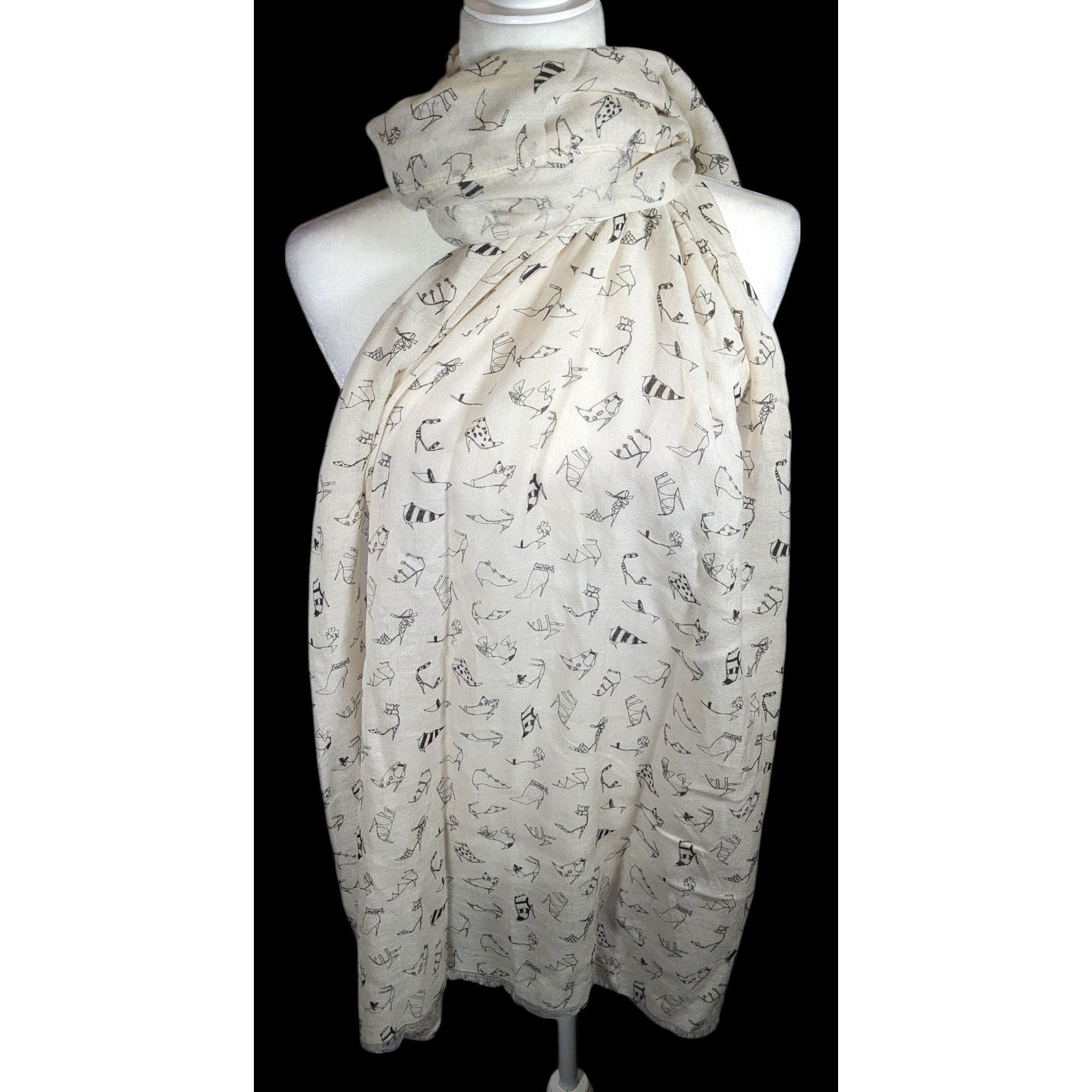 J.Crew J.Crew Preppy White And Black Shoe Sketch Scarf Size ONE SIZE - 1 Thumbnail