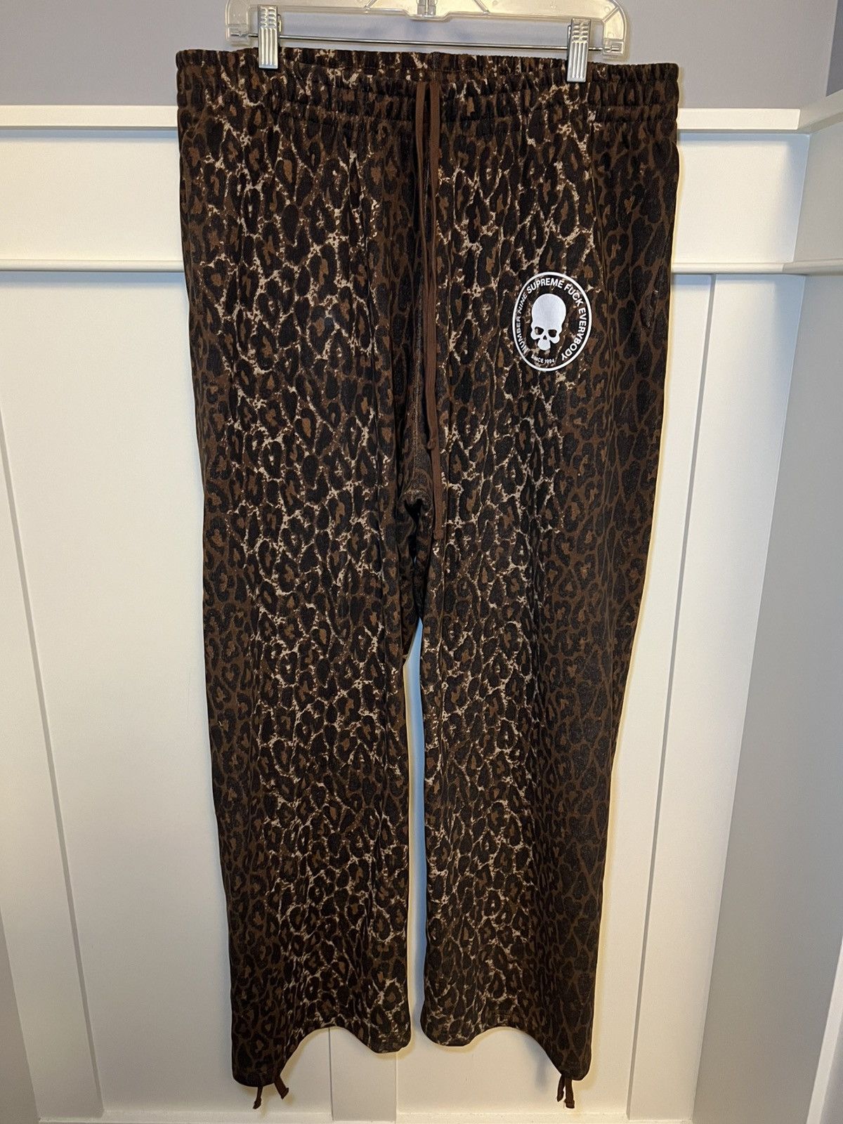 Supreme X Number (N)ine drawstring leopard F you sweatpants