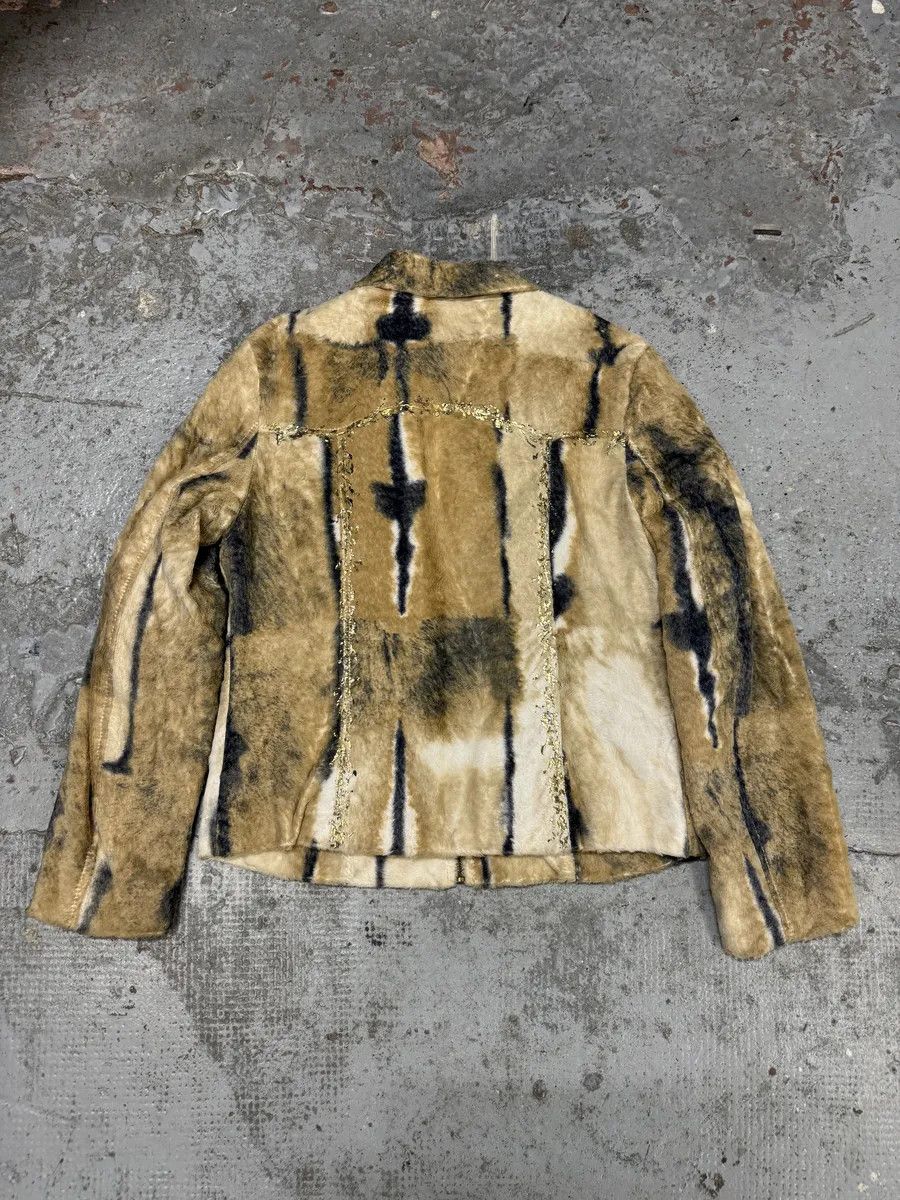 Vintage 2000s Faux Fur Beige & Blue Irregular Jacket Size XS / US 0-2 / IT 36-38 - 5 Thumbnail