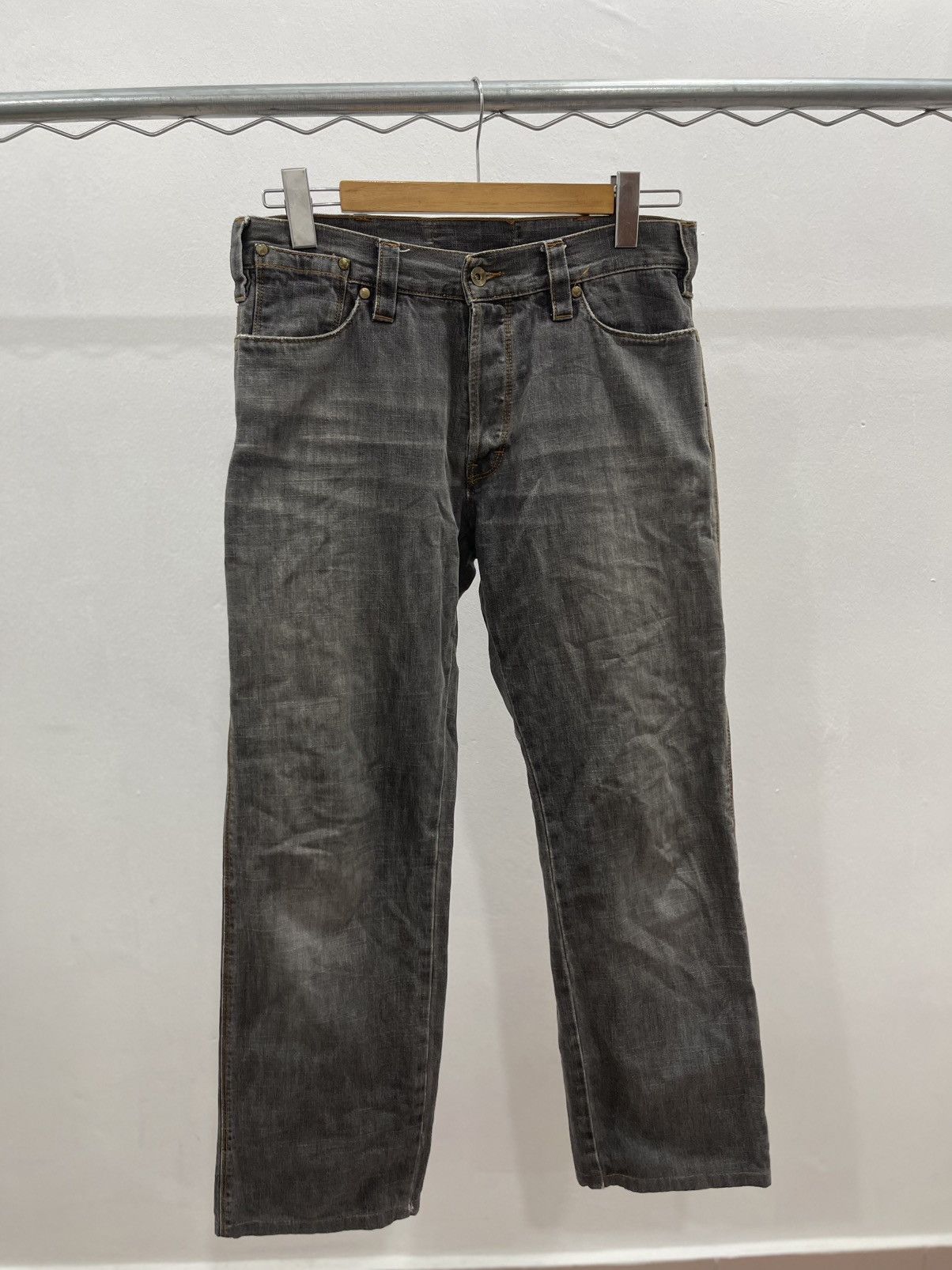 Japanese Brand Decauville Pants Jeans Mit Geradem Bien Leather Denim Size US 31 - 3 Thumbnail