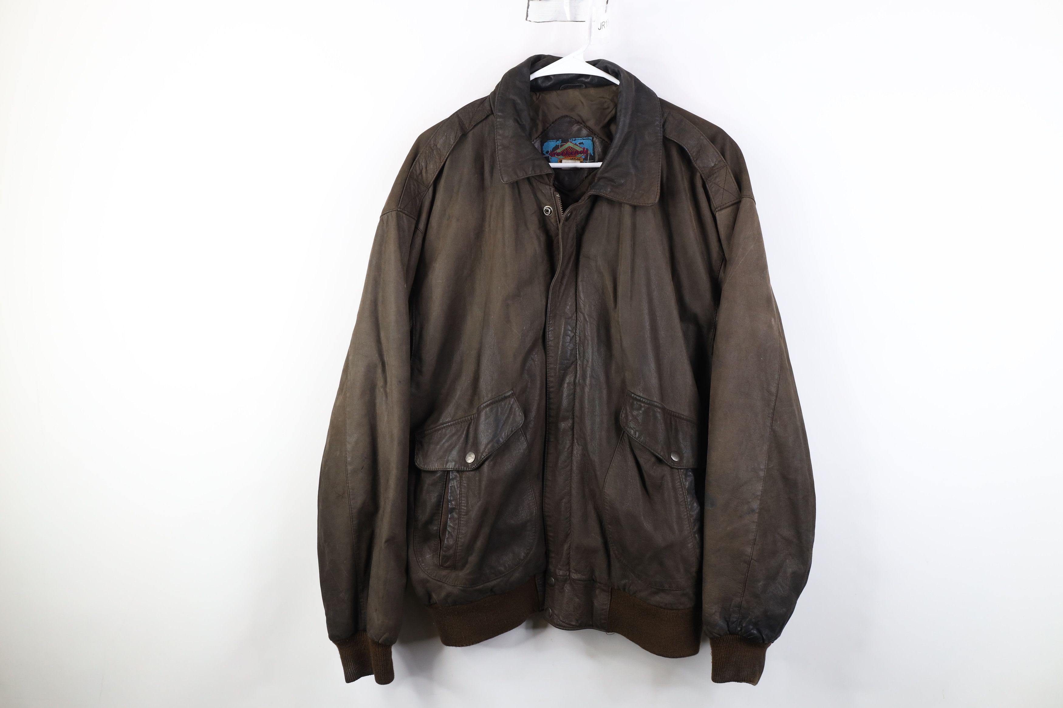 Vintage Vintage 90s Streetwear Leather Flight Bomber Jacket Brown Size US XL / EU 56 / 4 - 1 Thumbnail