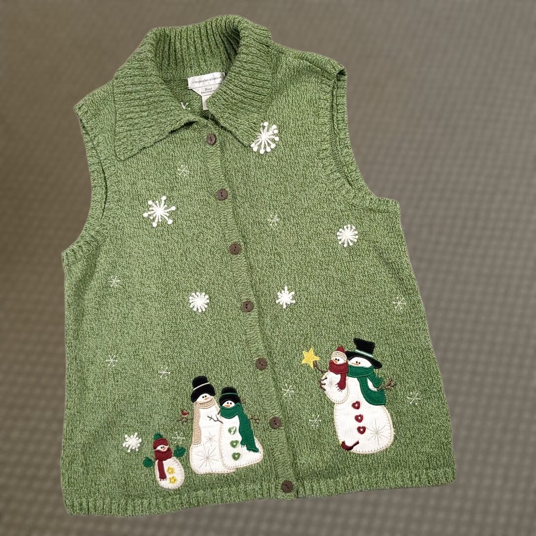 Vintage VINTAGE Christopher & Banks Sweater Vest Shirt Women Medium Green Button Up Collar Snow 80s 90s Holiday Garden Cottagecore Size M / US 6-8 / IT 42-44 - 1 Thumbnail
