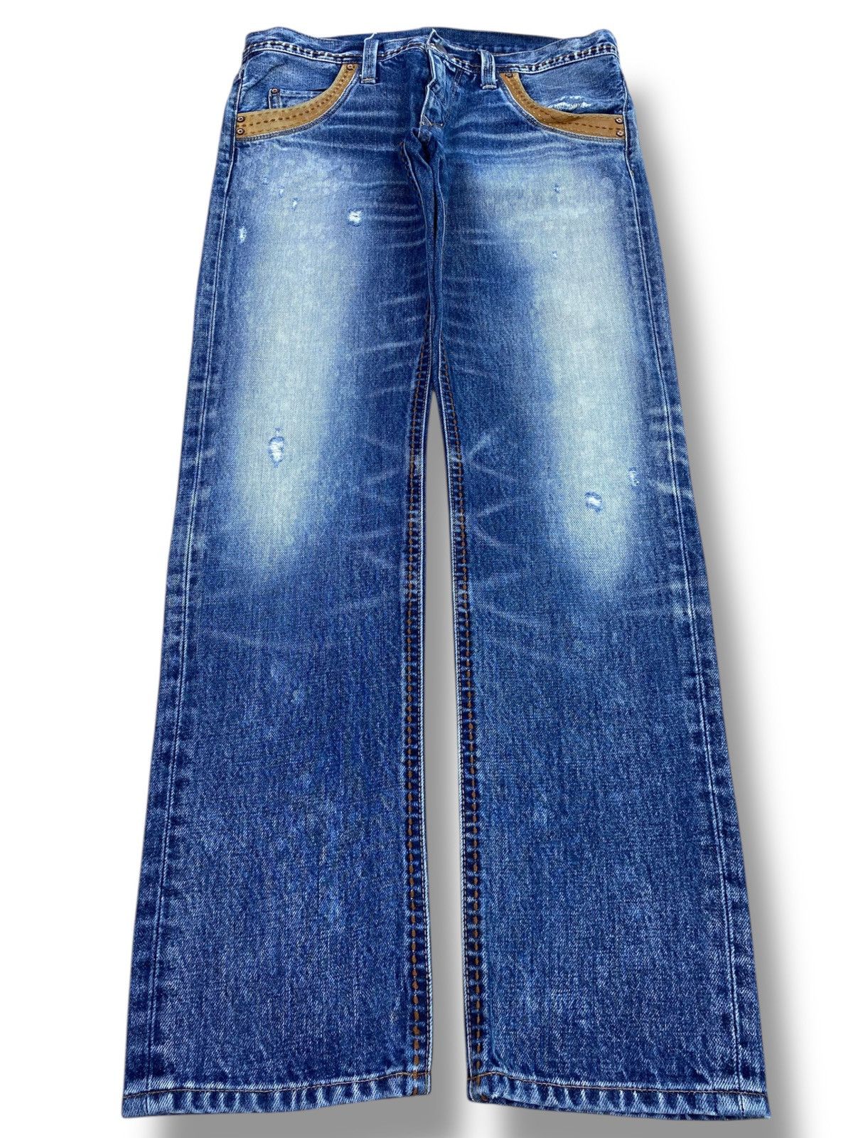 Japanese Brand Japanese Brand Light Wash Whiskered Style Straight Leg Jeans Size US 32 / EU 48 - 1 Thumbnail
