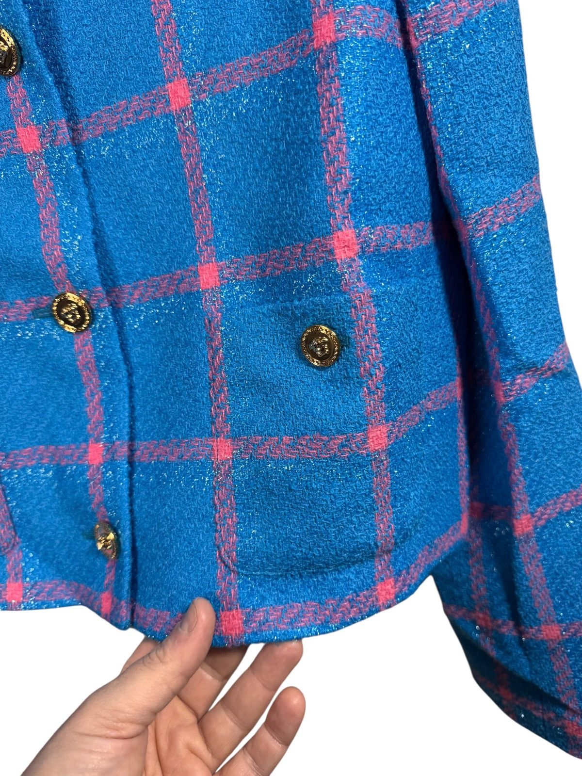 Versace Versace Wool Lurex Windowpane Jacket Blue Size XL / US 12-14 / IT 48-50 - 8 Thumbnail