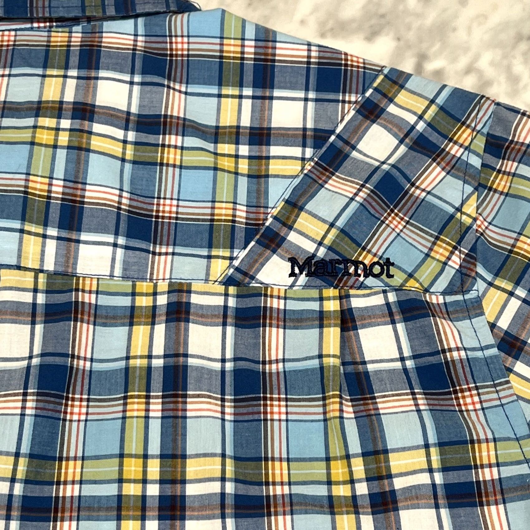 Marmot Marmot Shirt Men Large Short Sleeve Button-Up Collared Plaid Blues Yellow Pocket Casual Workwear Travel Outdoor Pattern Multicolor Cotton Polyester Size US L / EU 52-54 / 3 - 7 Thumbnail