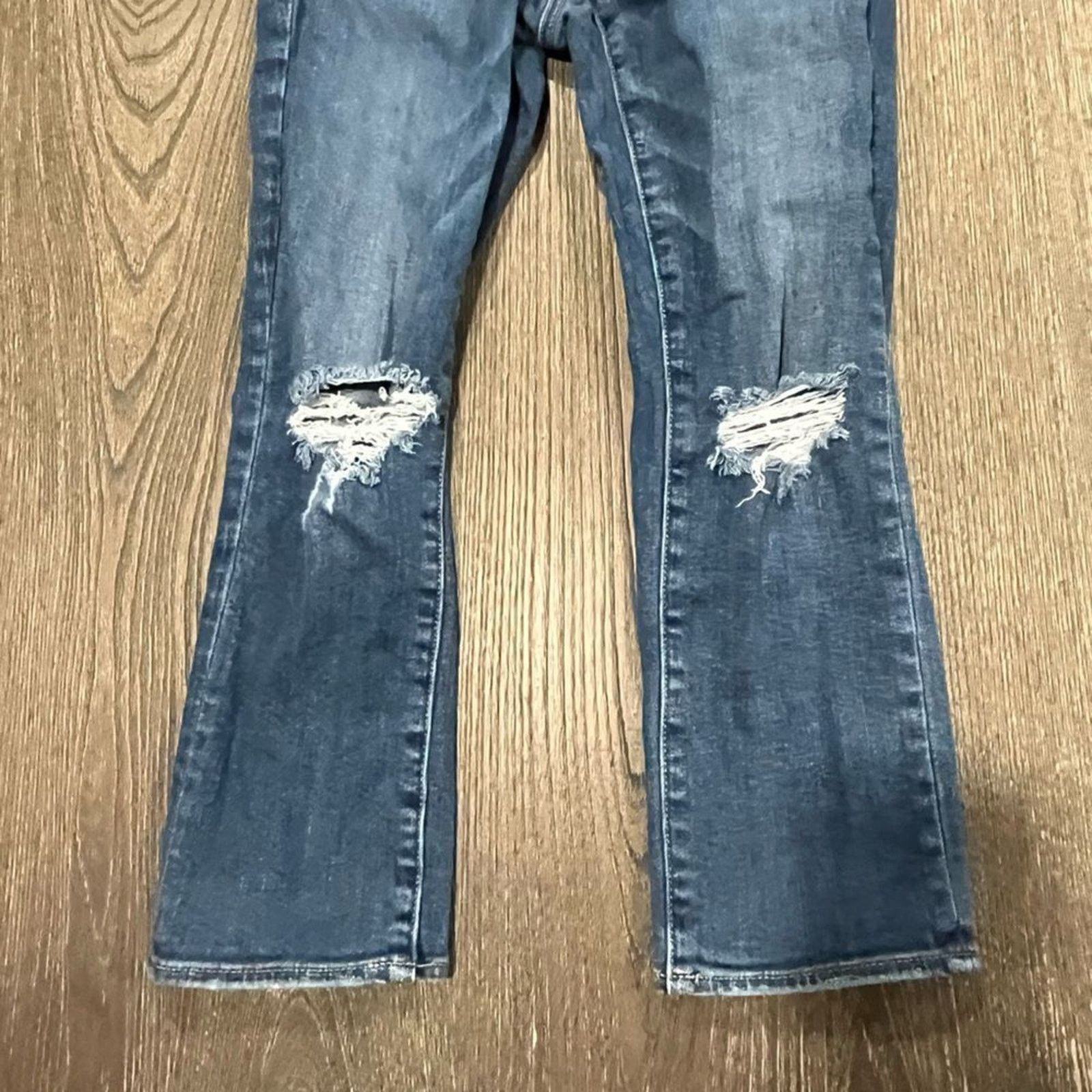 American Eagle Outfitters American Eagle Straight Jeans Super Stretch Distressed Size 27" / US 4 / IT 40 - 2 Thumbnail