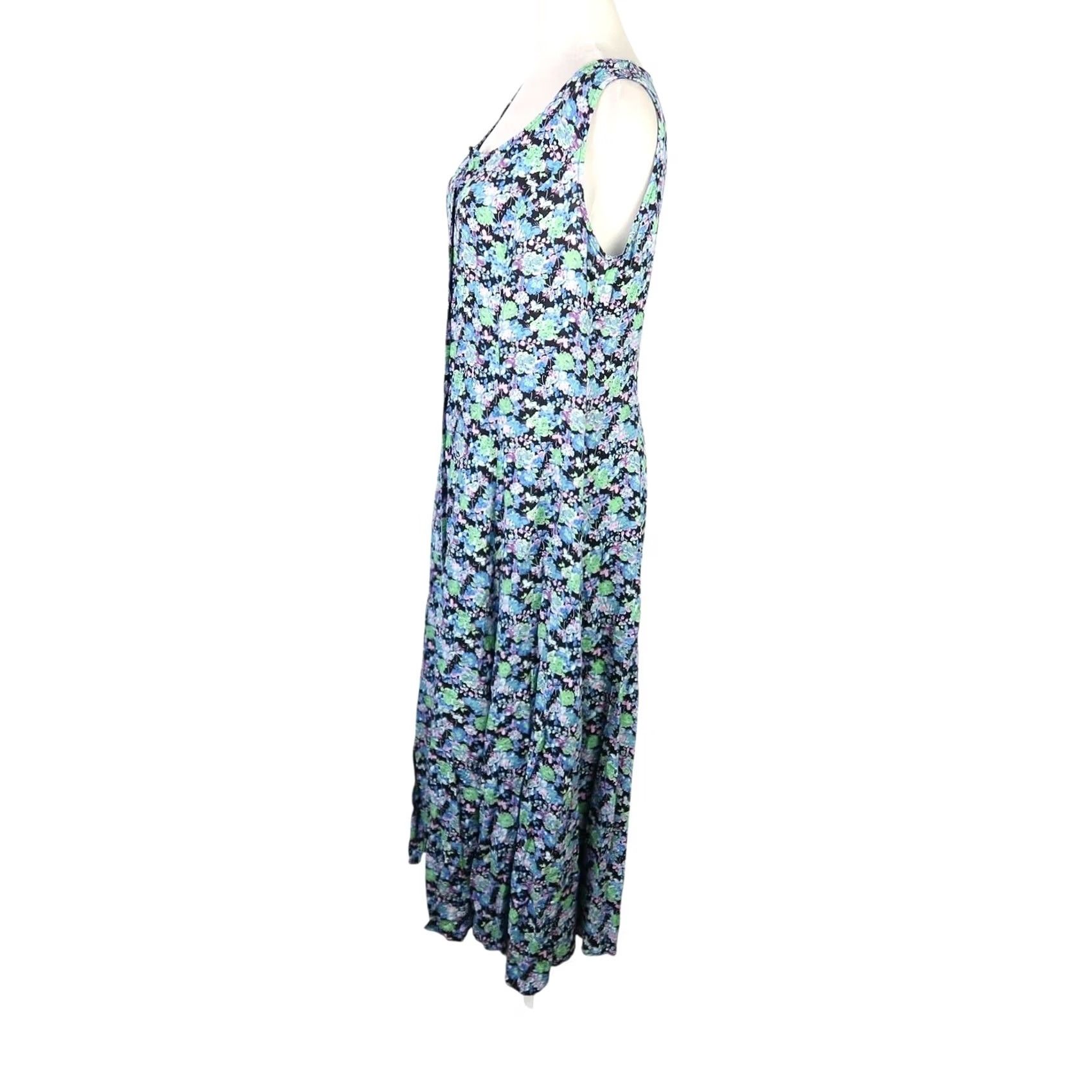 Brandblack VINTAGE JBS blue and black floral midi jumper dress Dress Sleeveless 90s Bohemian M Womens Size M / US 6-8 / IT 42-44 - 3 Thumbnail