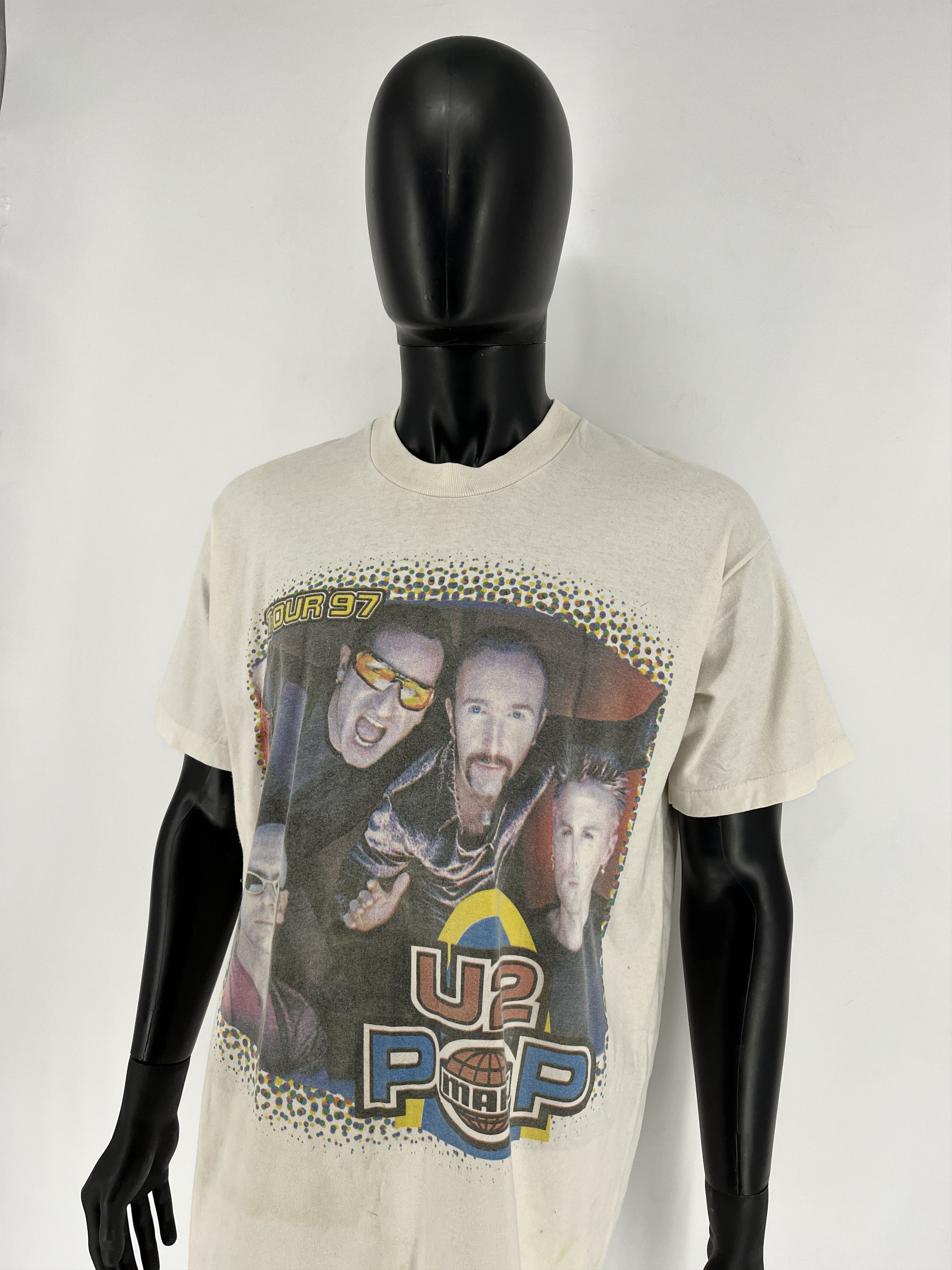 Band Tees Vintage U2 Pop Mart Concert Shirt Rock Band White Cotton 90s Size US XL / EU 56 / 4 - 4 Thumbnail