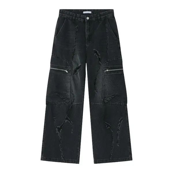 VIBE Baggy Ripped Jeans Frayed Zipper Pockets cargo Pants Hip-hop Size US 32 / EU 48 - 2 Thumbnail