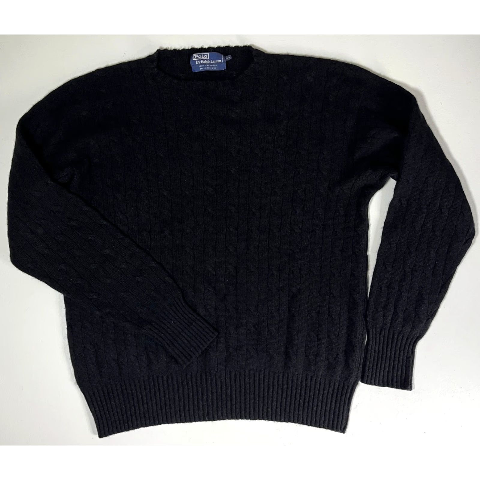 Polo Ralph Lauren MEN'S VINTAGE Polo Ralph Lauren Cable Knit Cashmere Sweater Black Sz 44 L US Size US L / EU 52-54 / 3 - 4 Thumbnail