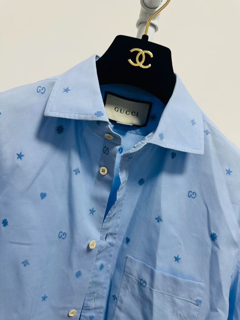 Gucci Gucci Size 15+ Blue embroidered logo shirt size 15+ 2501-N Size US XS / EU 42 / 0 - 3 Thumbnail