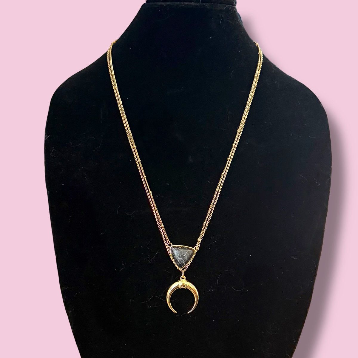 Other Gold tone layered black marbled stone/crescent moon necklace Size ONE SIZE - 1 Thumbnail