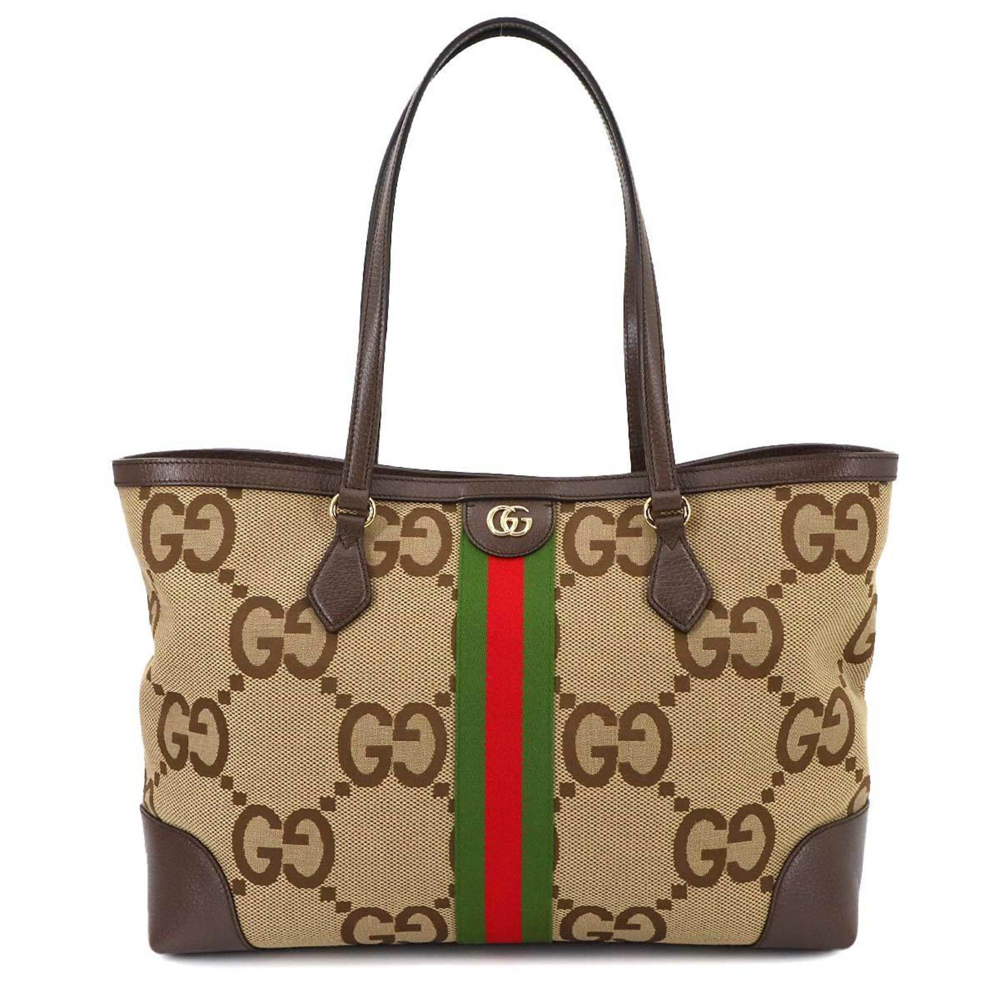 Gucci Ophidia Medium Jumbo GG Canvas Tote Bag Leather Brown 631685, Women's