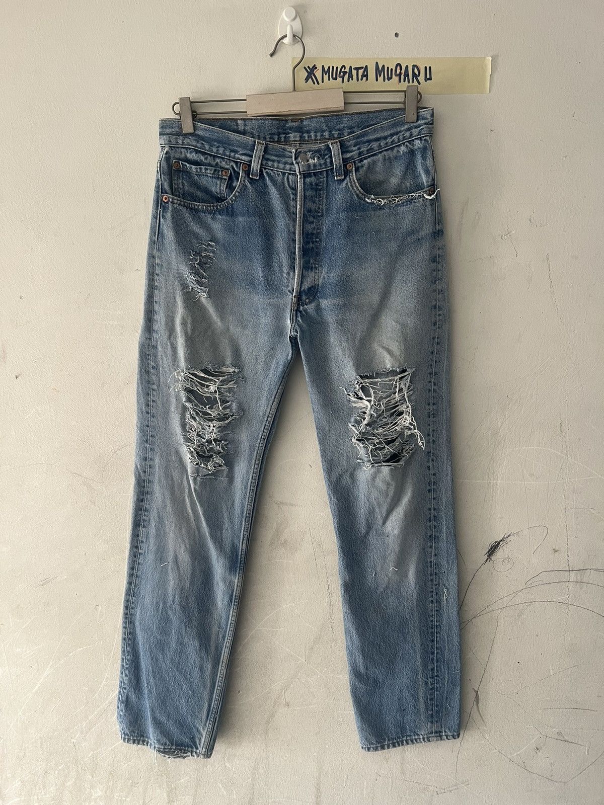 Japanese Brand × Levi's Vintage Clothing × Vintage THRASHED🔥VINTAGE LEVIS 501 RIPPED DENIM KURT KOBAIN Size US 30 / EU 46 - 1 Thumbnail