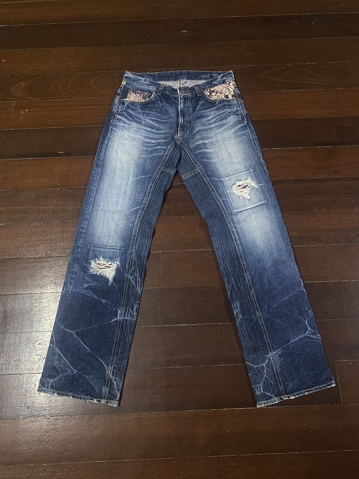 Eternal × Japanese Brand Vintage 90s🔥ETERNAL🔥Distressed Sukajan Hybrid Jeans B1 Size US 34 / EU 50 - 2 Thumbnail