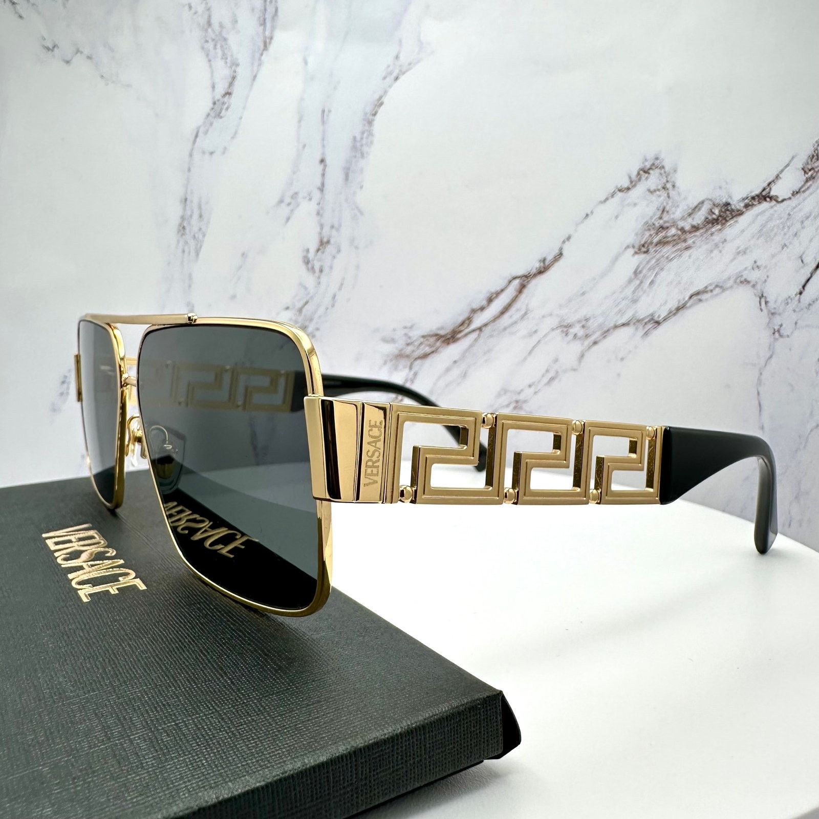Versace New VERSACE Sunglasses Gold Metal Greca Logo Rectangle Size ONE SIZE - 9 Thumbnail