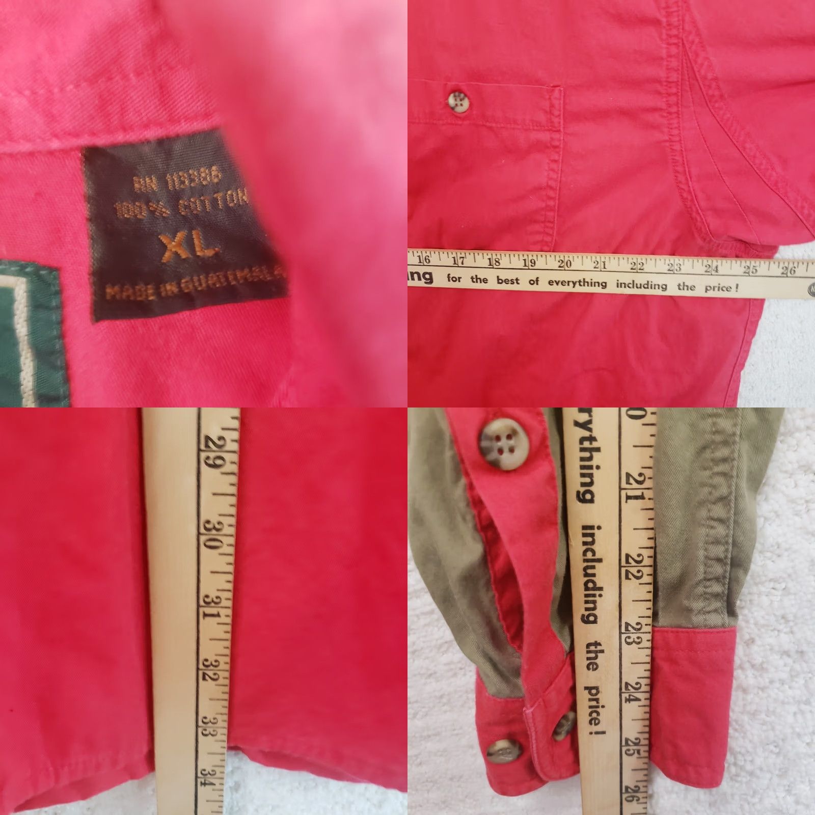 Vintage Kevins Plantation Collection Mens XL Red Tan Button Down Long Sleeve Shirt Shoulder Pad Size US XL / EU 56 / 4 - 10 Thumbnail