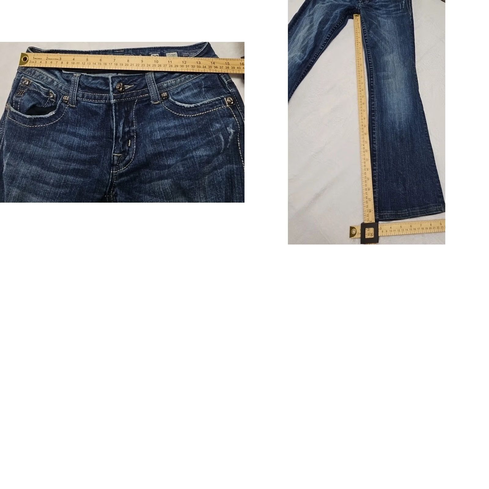 Miss Me Miss Me Jeans Womens 29 Bootcut Mid Rise Rhinestone Wing Pocket Blue 29 Regular Womens Jeans Size 29" - 8 Thumbnail