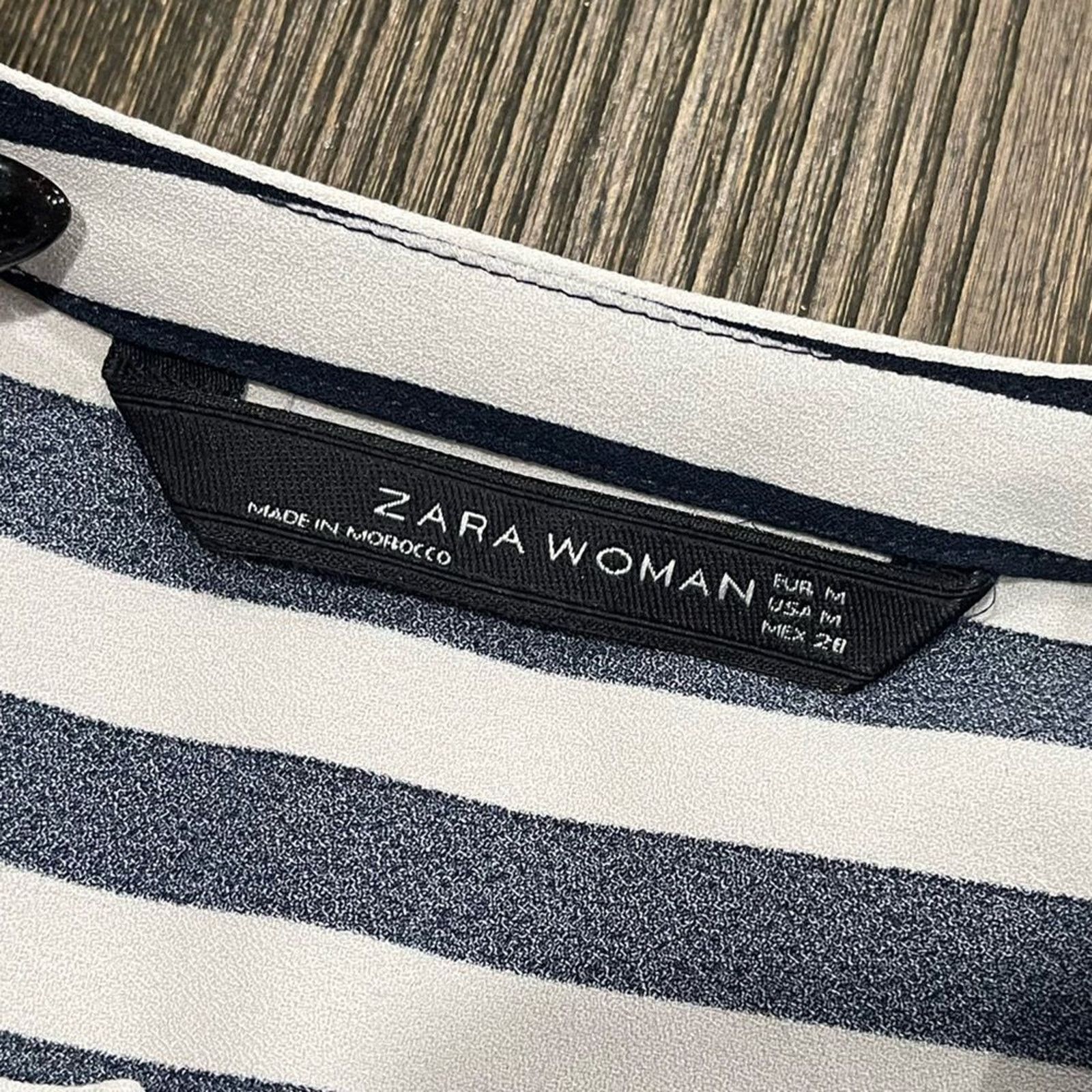 Zara Zara Blouse Viscose Top Striped Bow Notch Neckline Blue M Size M / US 6-8 / IT 42-44 - 2 Thumbnail
