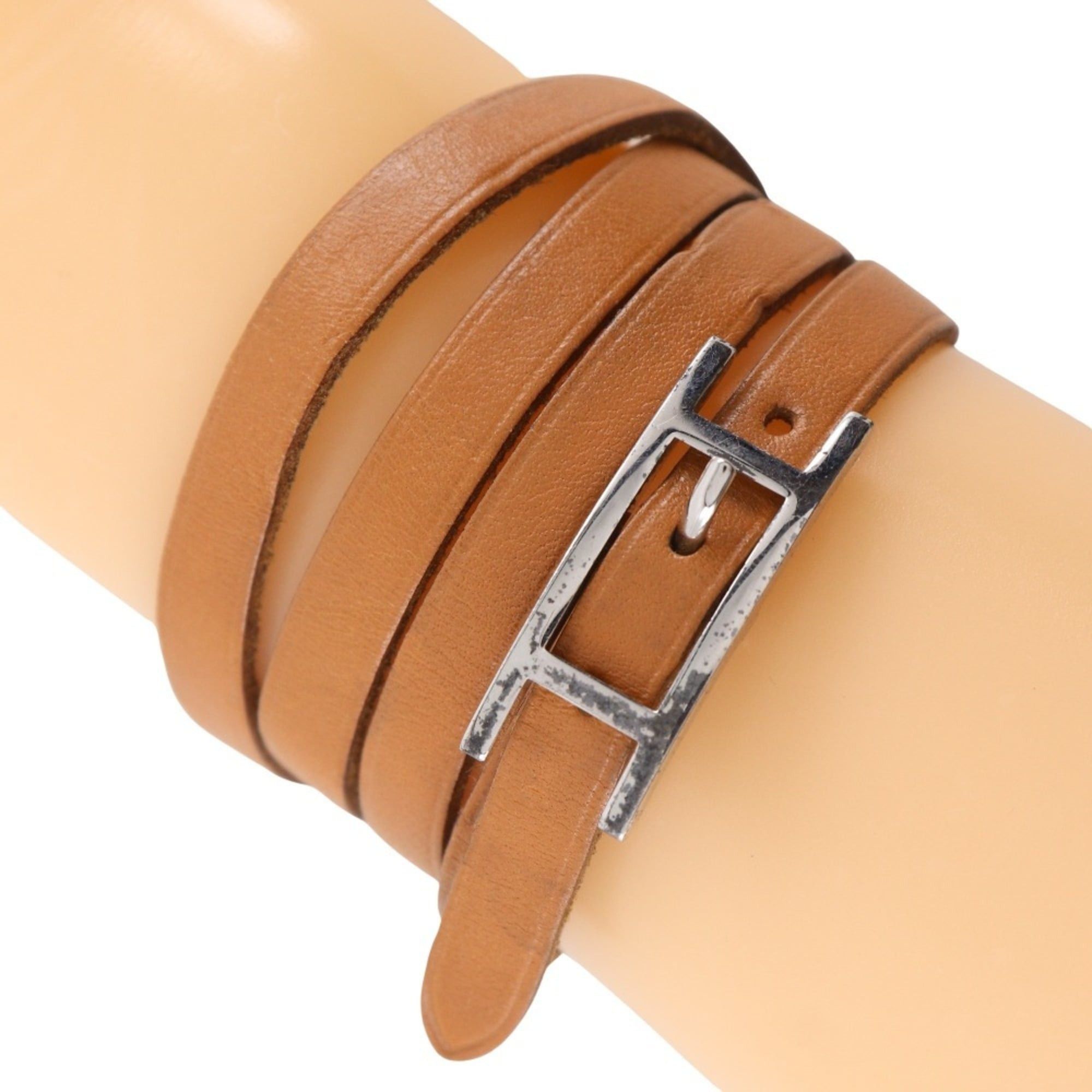 Hermes Hermes Hermès Api 3 Bracelet/Choker, Brown Leather with Silver Hardware, Approx. 11g, Unisex Size ONE SIZE - 1 Thumbnail