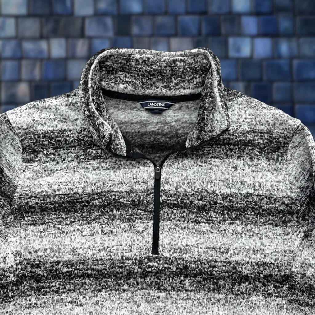 Lands' End Lands' End 1/4 Zip Fleece Jacket Black White Striped Plus 2X Women's Po Size XXL / US 16-18 / IT 52-54 - 1 Thumbnail