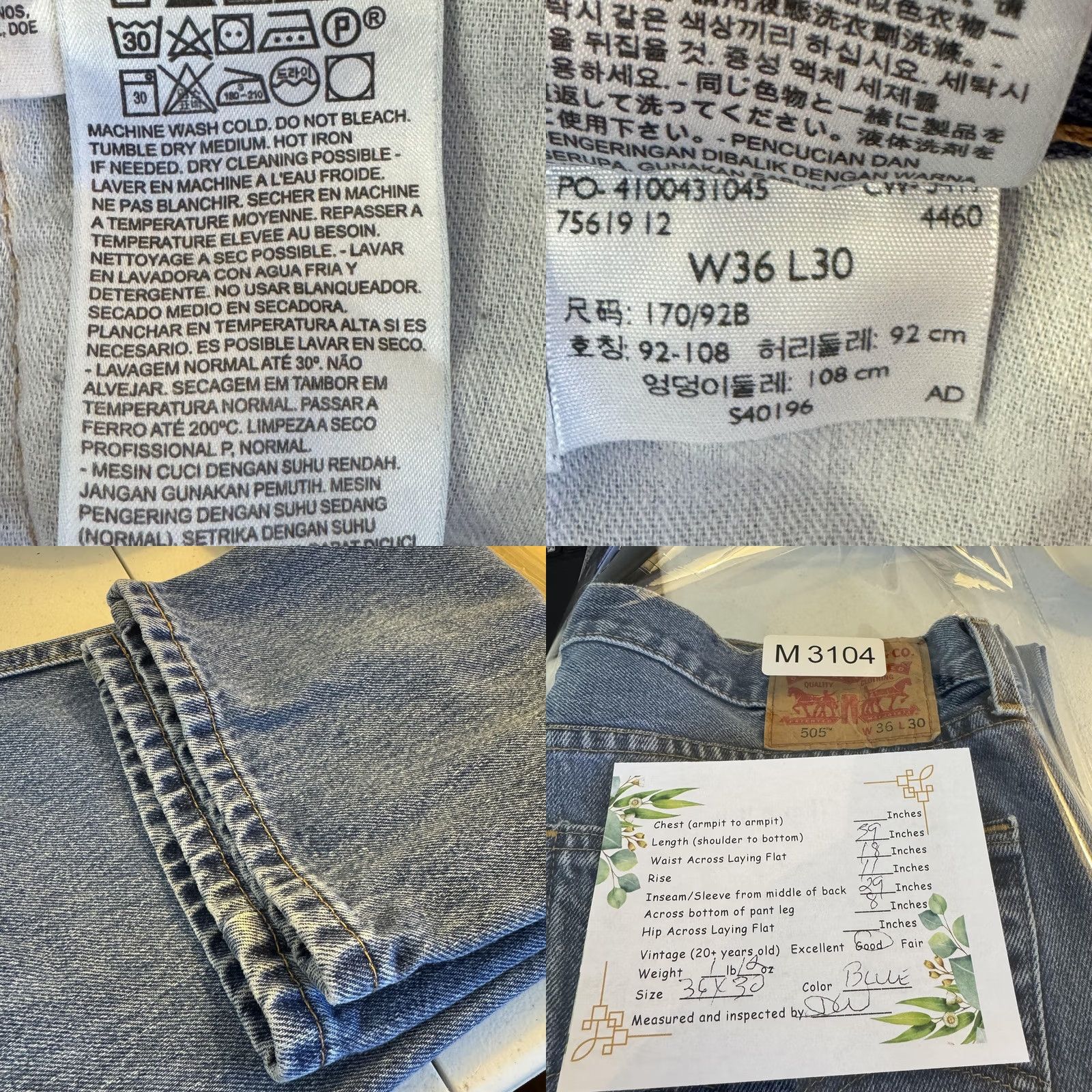 Levi's Levi'S 505 Jeans Mens Medium Wash Straight Leg Denim - Classic Fit - Durable - 36x30 - Fast Shipping Size US 36 / EU 52 - 8 Thumbnail