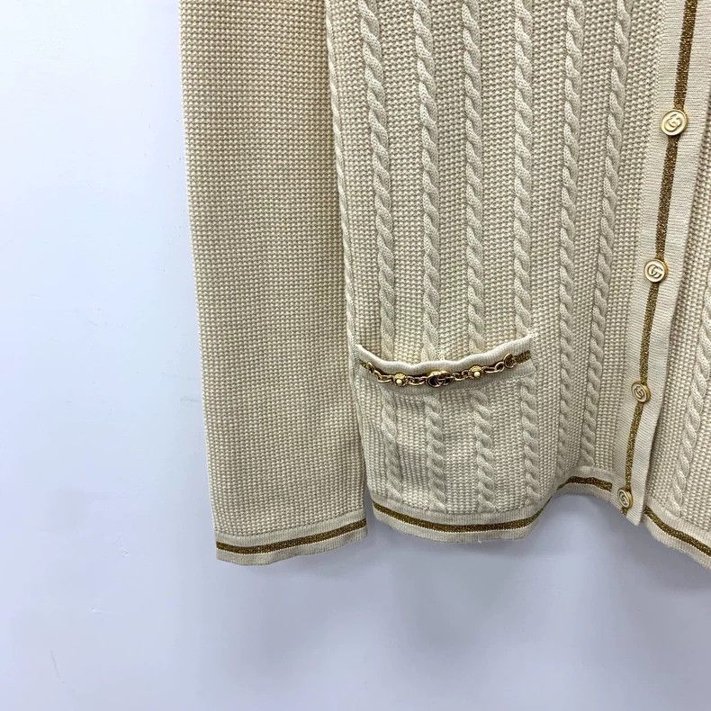 Gucci Gucci Beige wool V-neck single-breasted long-sleeved knitte Size S / US 4 / IT 40 - 4 Thumbnail