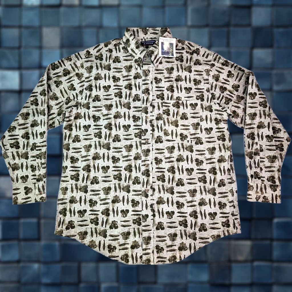 Roundtree & Yorke ROUNDtree & Yorke Fishing Themed All Over Print Shirt Men LG Beige Long Sleeve Size US L / EU 52-54 / 3 - 1 Thumbnail