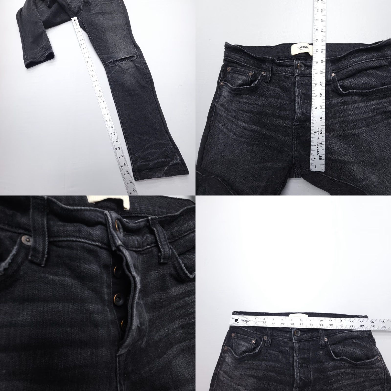 Vintage Baldwin Slim Jeans 29x30 Black Distressed USA Made Men's Size US 29 - 8 Thumbnail