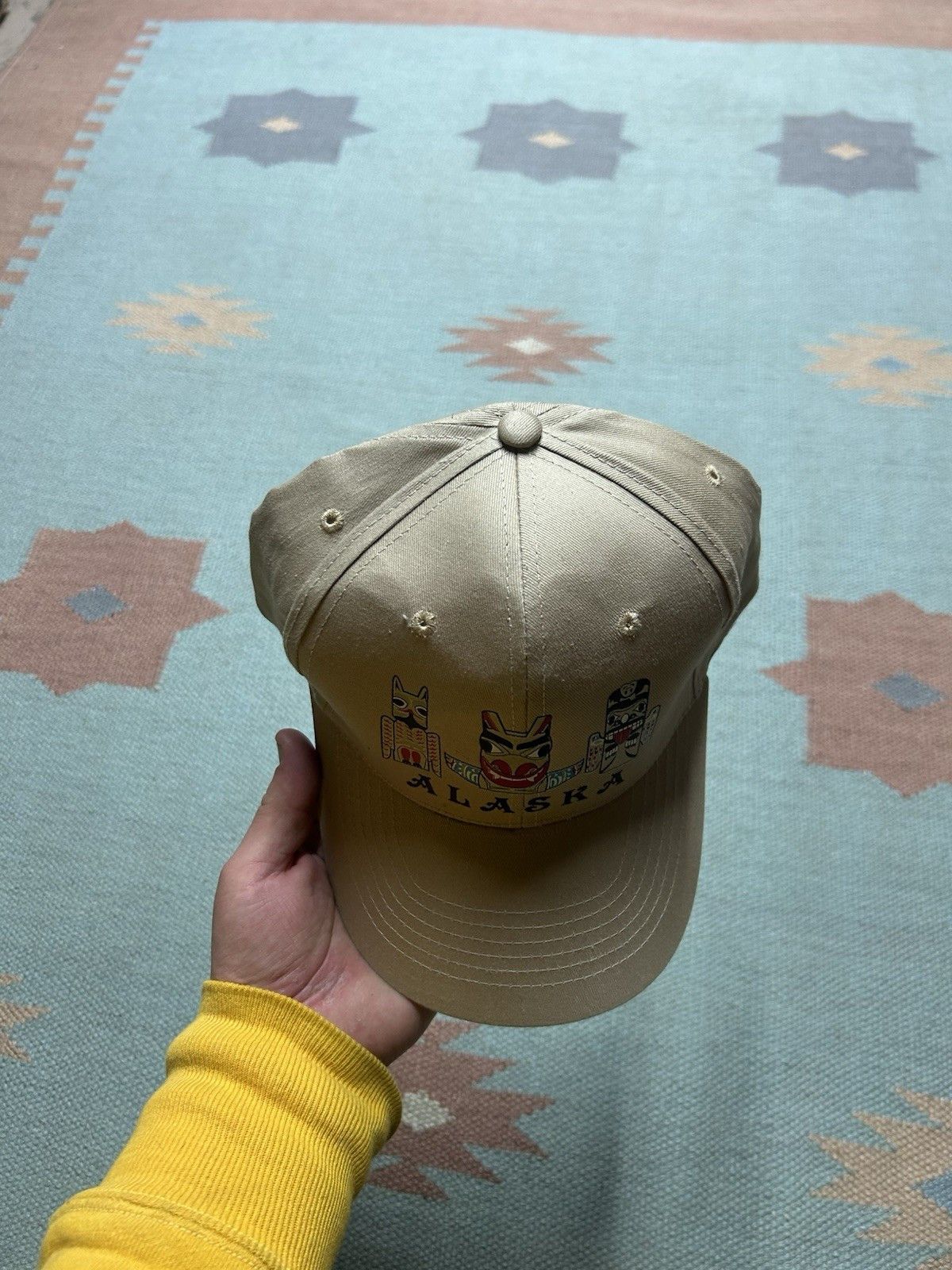 Vintage Vintage strapback hat Alaska totem kachina beige tan adult Size ONE SIZE - 3 Thumbnail