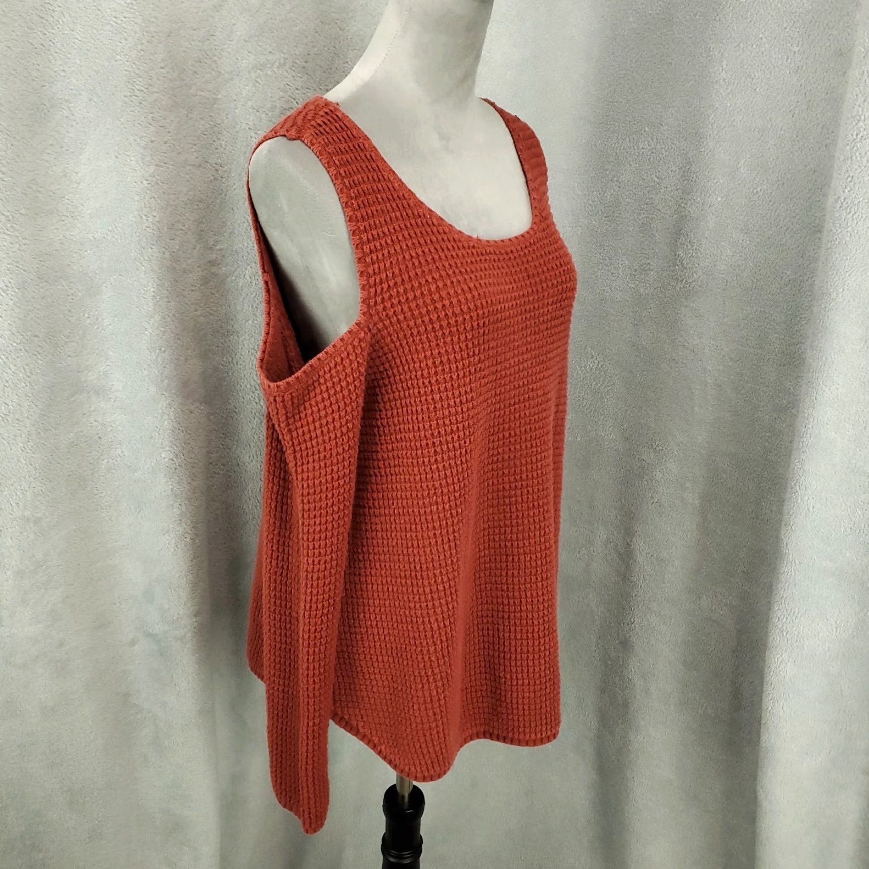 Vintage Womens Sweater Knox Rose Pullover Knit Long Sleeve Round Neck Orange Cold Shoulder Chunky- Knit 100% Cotton Bohemian Size M Size M / US 6-8 / IT 42-44 - 2 Thumbnail
