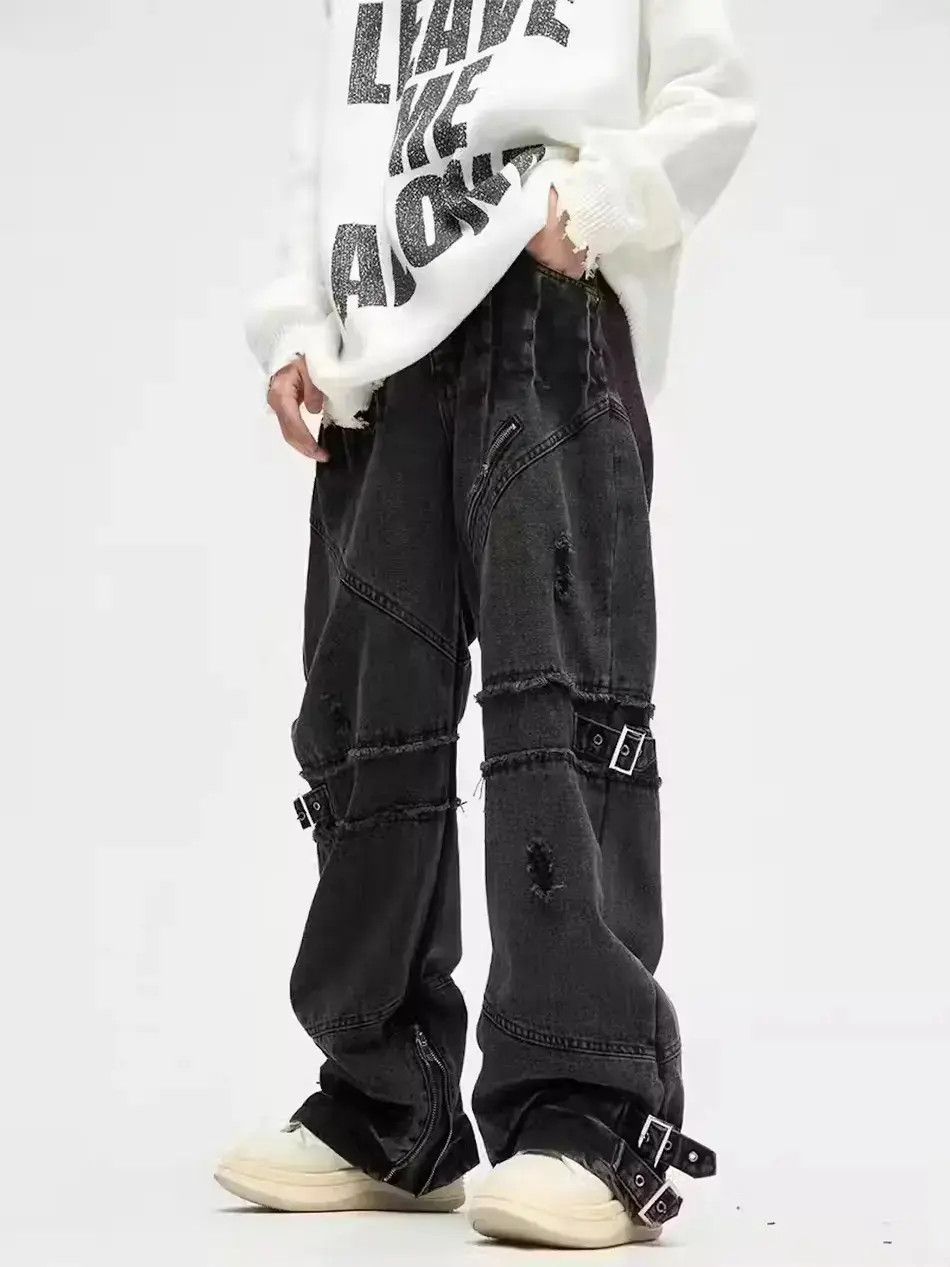 Japanese Brand Vintage washed lace-up buckle work jeans Size US 32 / EU 48 - 6 Thumbnail