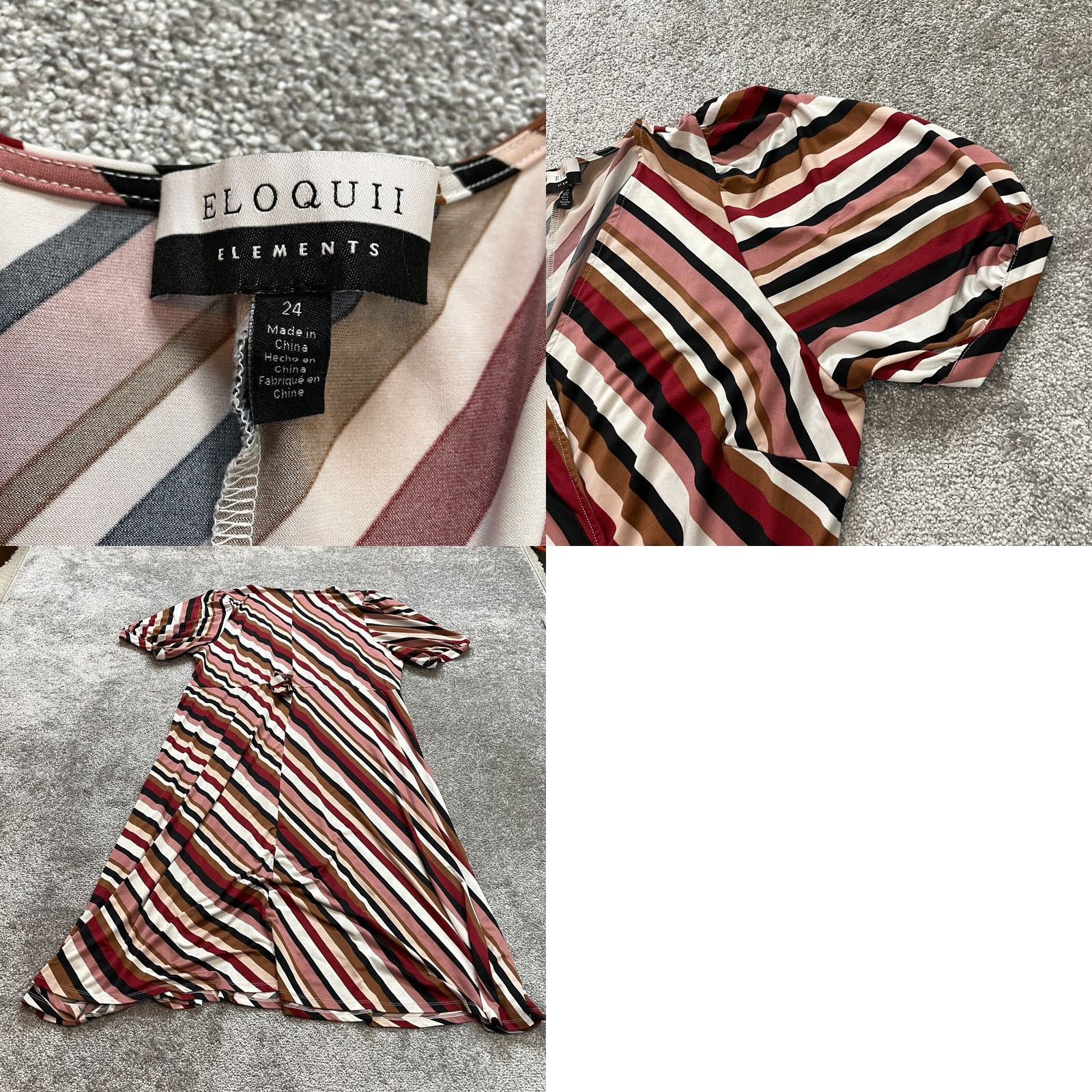 Vintage Eloquii Dress womens Plus 24 Red Striped A-Line Short Sleeve V-Neck Pullover Size 42" / US 20 - 8 Thumbnail