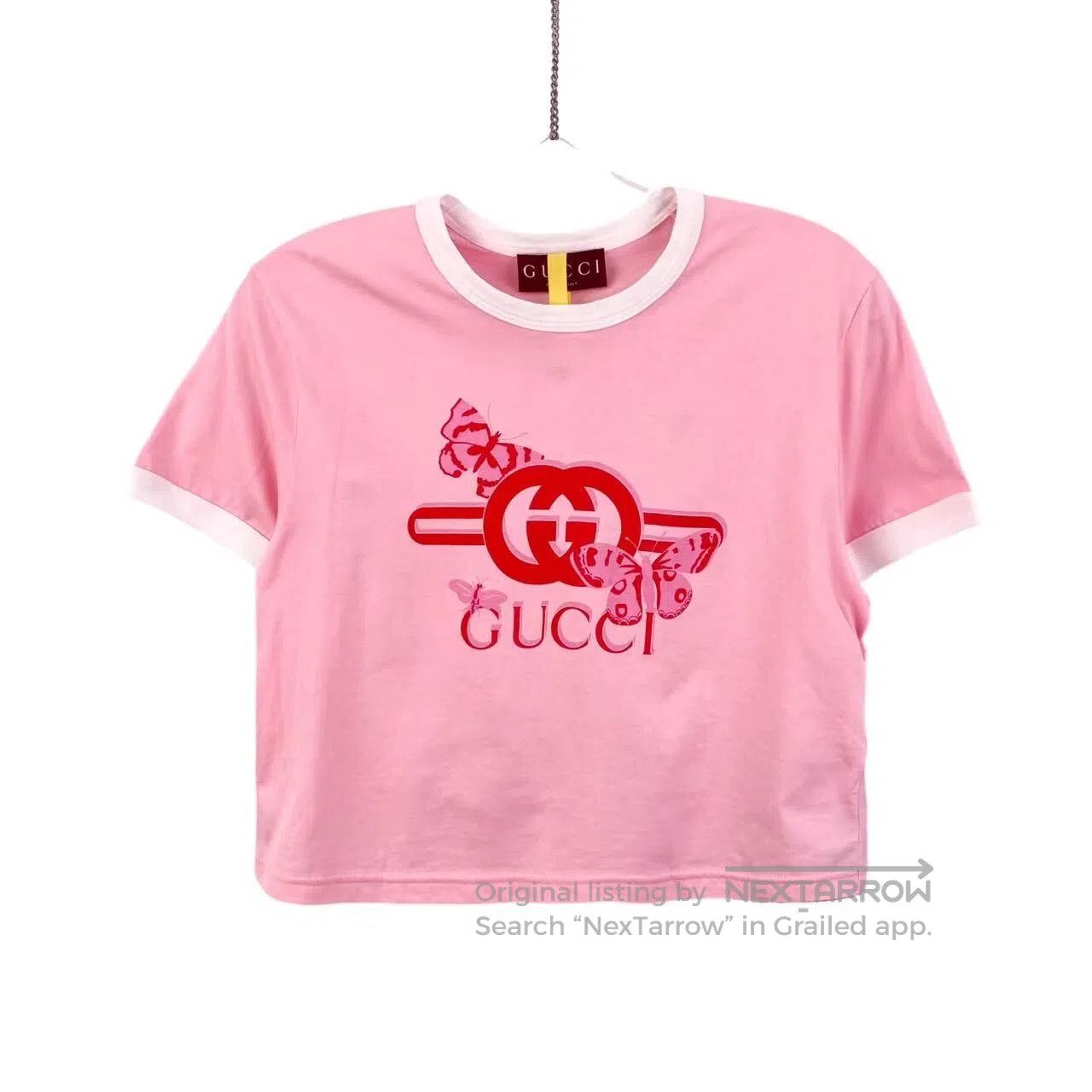 Gucci Guicci 24SS pink butterfly logo embroidered short sleeves| Size M / US 6-8 / IT 42-44 - 1 Thumbnail