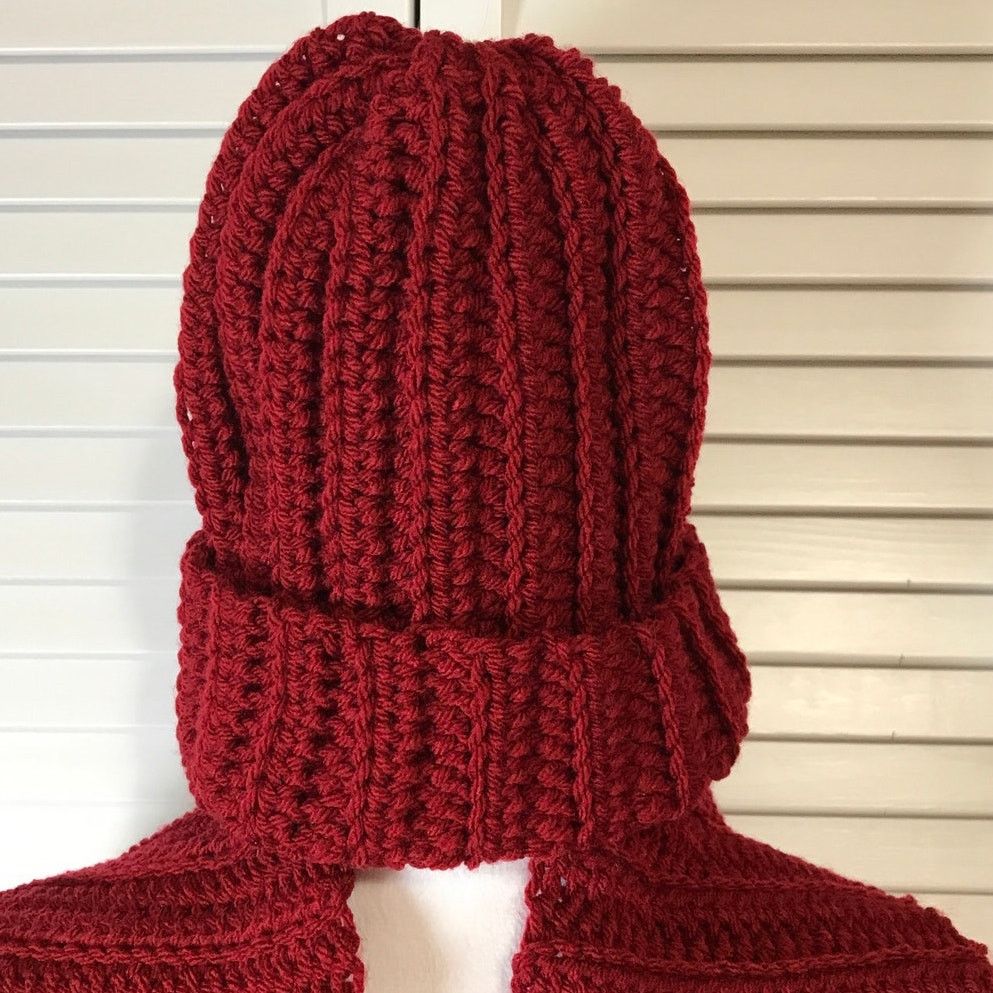 Handmade NWT Handmade Crocheted Red Textured Beanie & Scarf 53” Size ONE SIZE - 2 Thumbnail