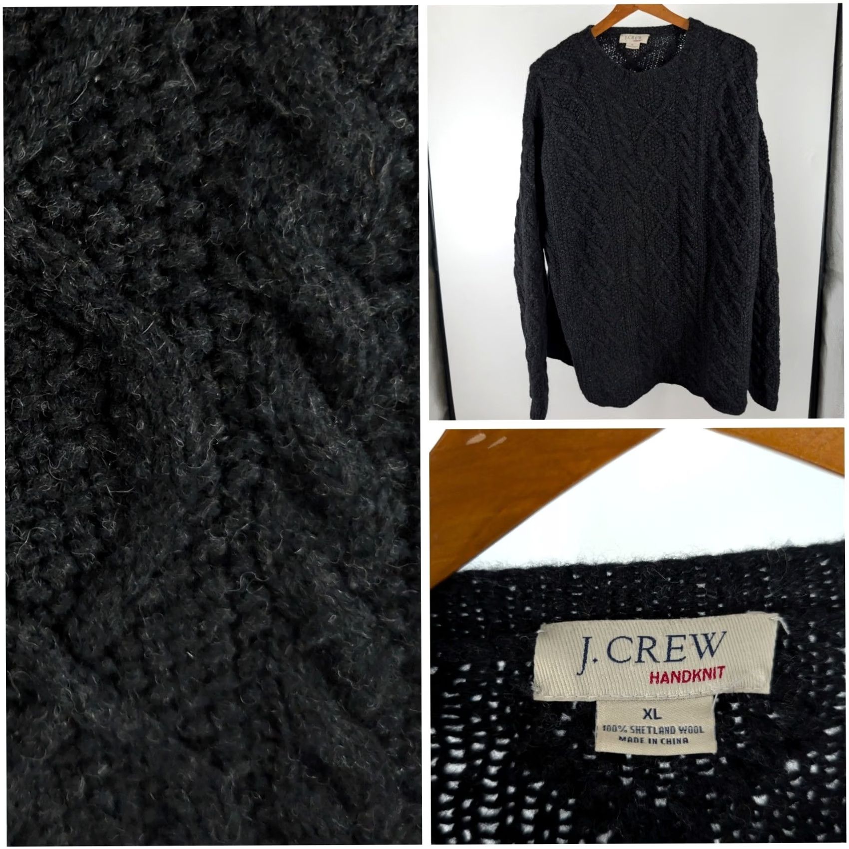 J.Crew VINTAGE J.CREW Sweater Fisherman Cable-Knit Wool Black XL Men Pullover 90s Handknit Aran Heavyweight Size US XL / EU 56 / 4 - 2 Thumbnail