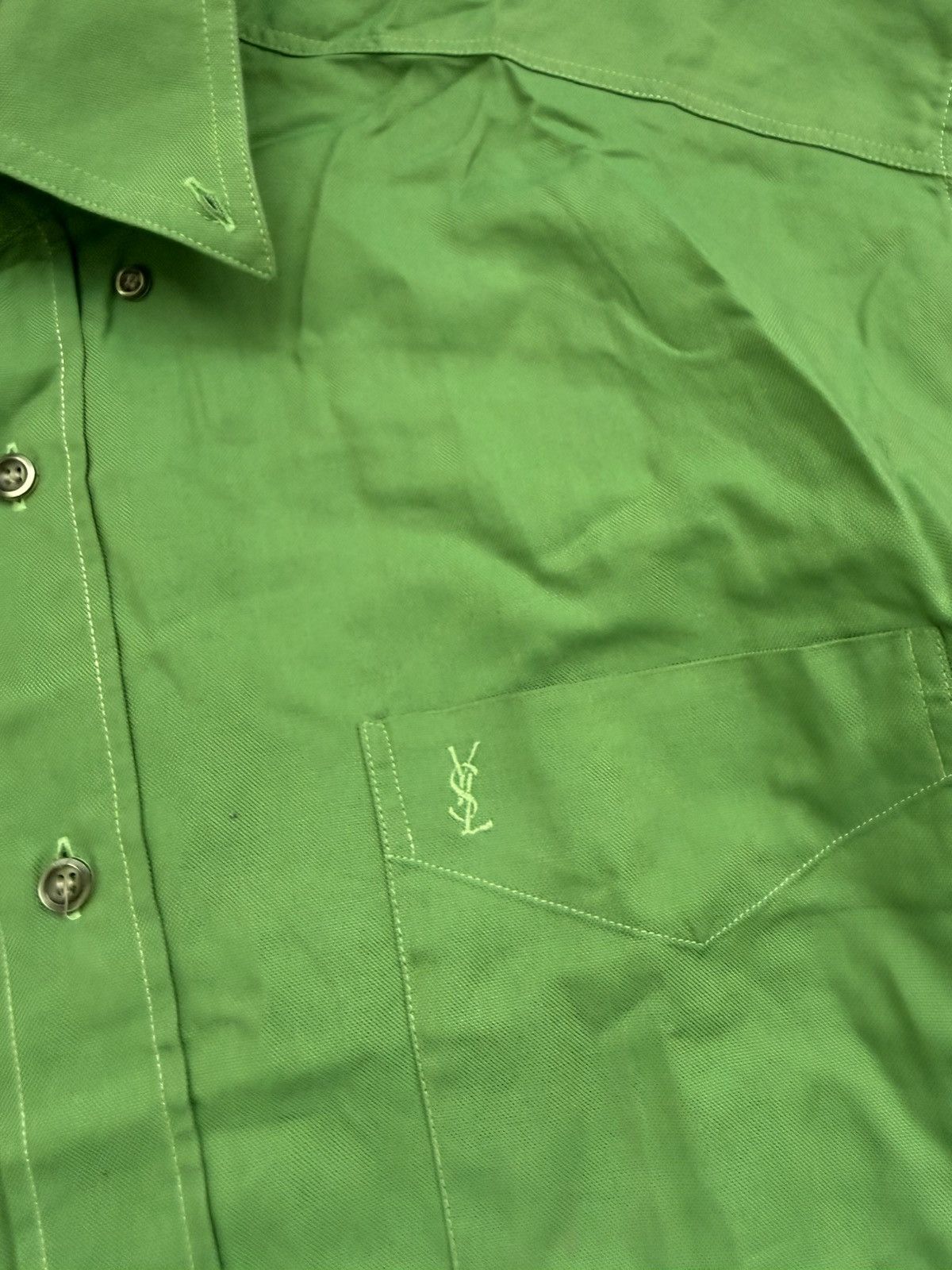 Yves Saint Laurent YSL Pour Homme Green Cotton Shirt XL Vintage Y2K Minimal Size US XL / EU 56 / 4 - 4 Thumbnail