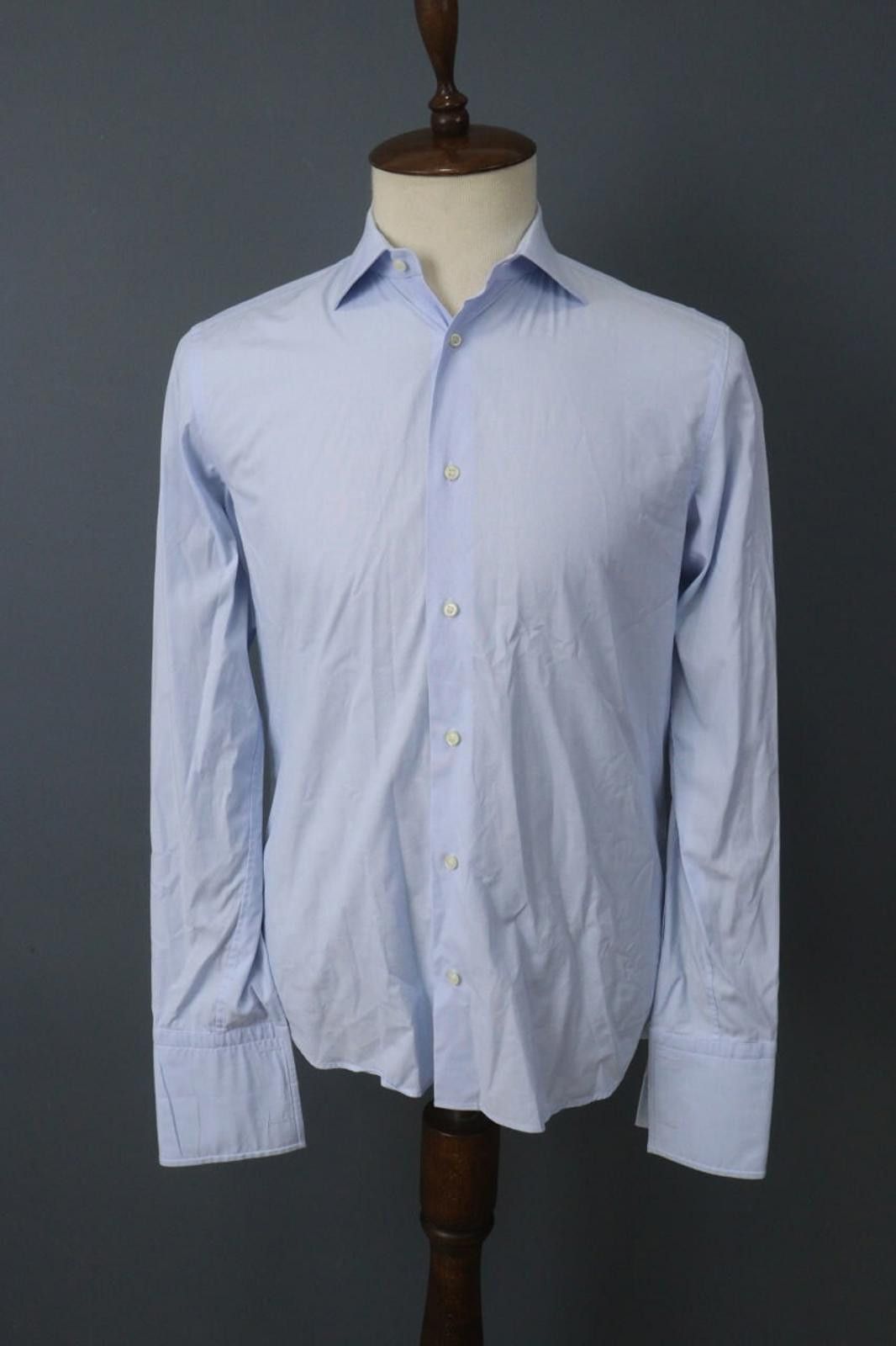Designer Boggi Blue Cotton Collared Button Front Dress Shirt Size 40 Size 38R - 1 Thumbnail