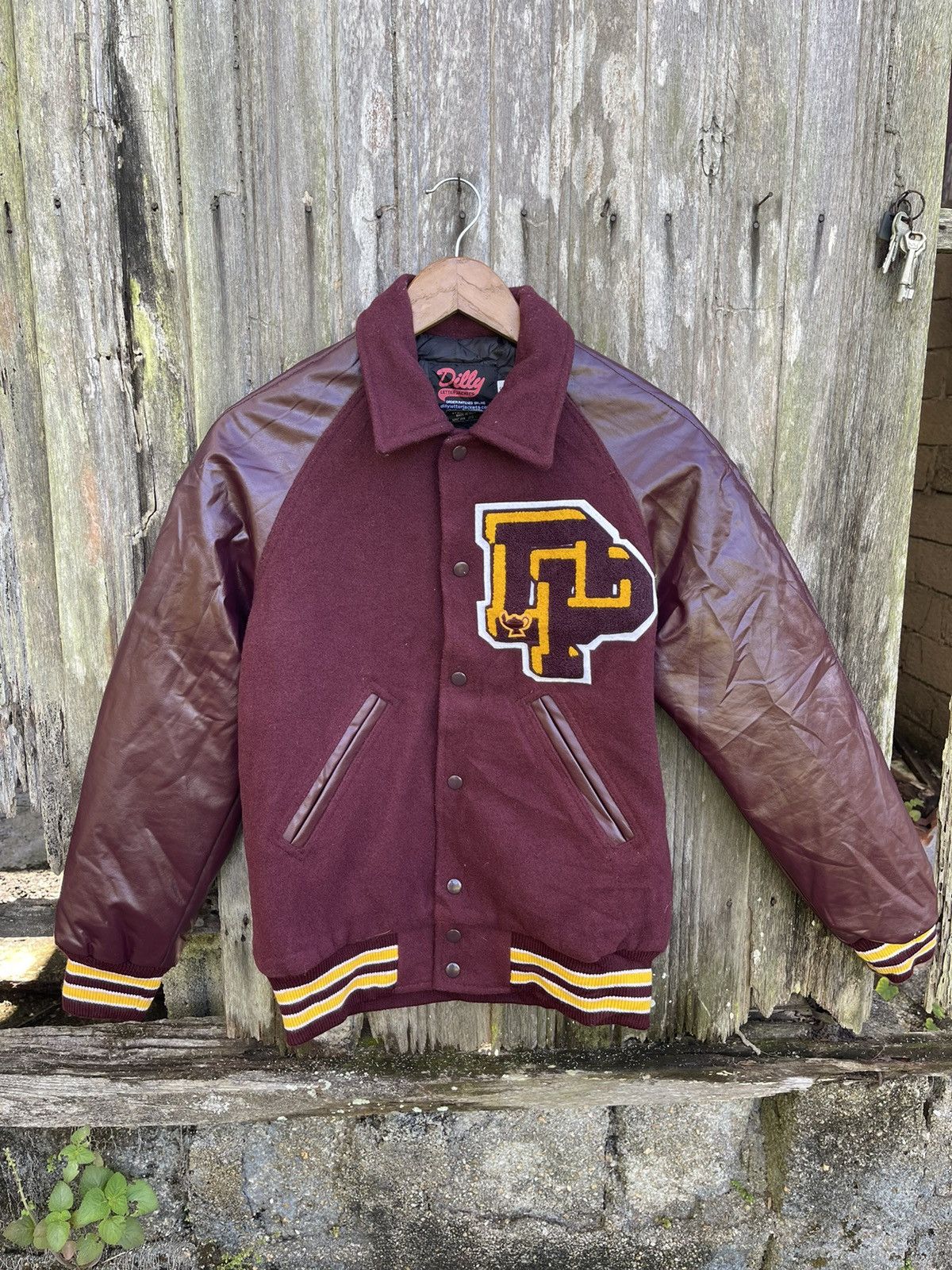 Designer Vintage Burgundy Dilly Letterman Varsity Jacket (XS) Size US XS / EU 42 / 0 - 1 Thumbnail