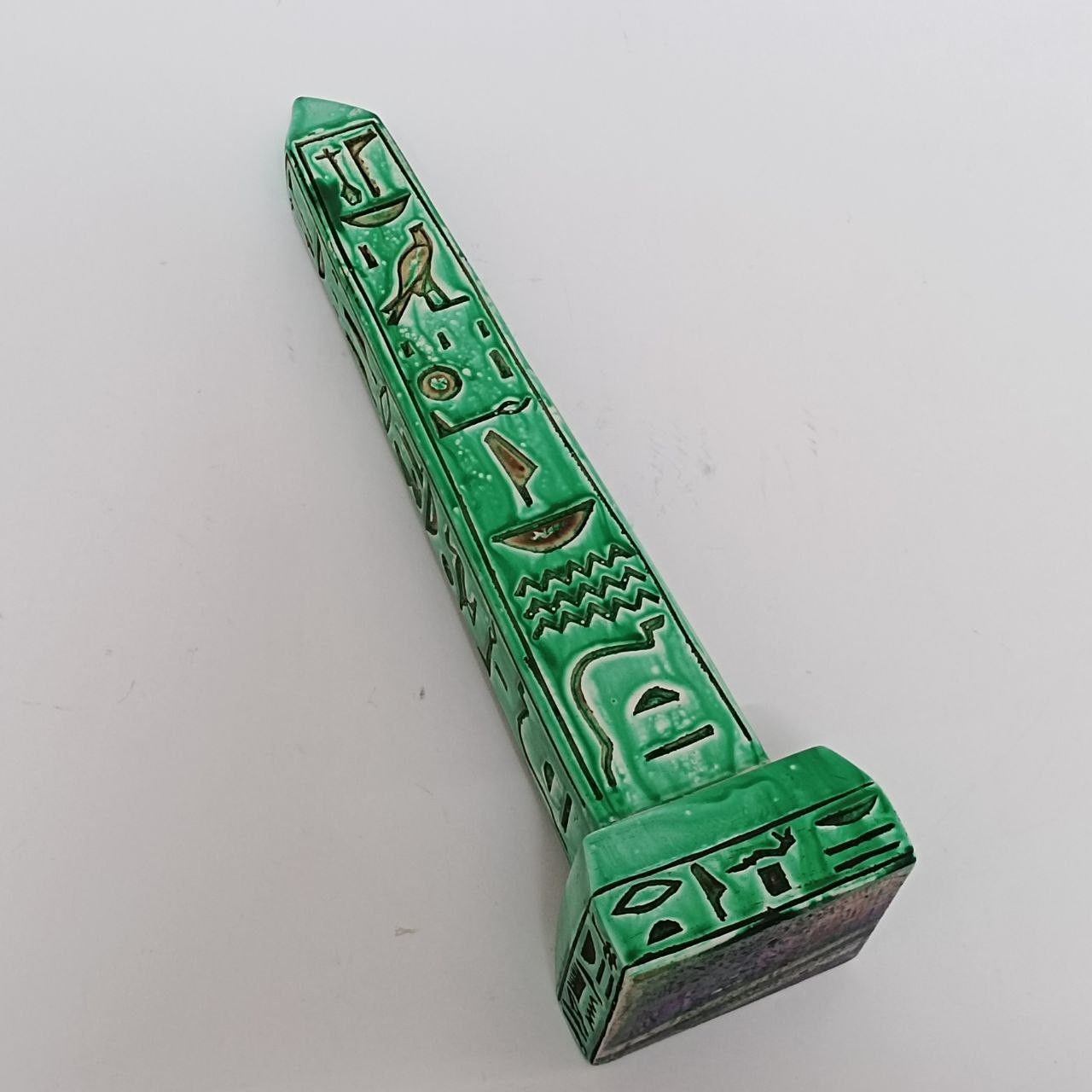 Handmade Green Egyptian obelisk with hieroglyphs pharaonic art piece. Size ONE SIZE - 2 Thumbnail