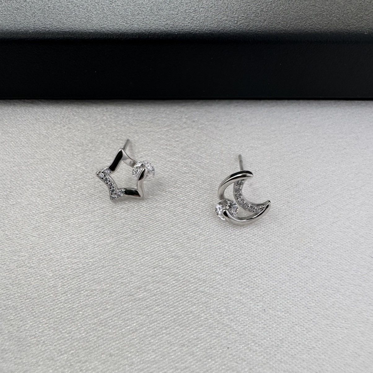 Designer Asymmetry CZ Star and Moon Stud Earrings for Women Size ONE SIZE - 1 Thumbnail