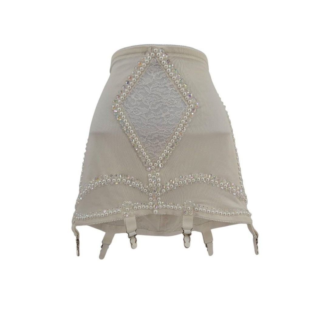 The Unbranded Brand Vintage White Rhinestoned Garter Belt | Custom Embellished Size ONE SIZE - 1 Thumbnail