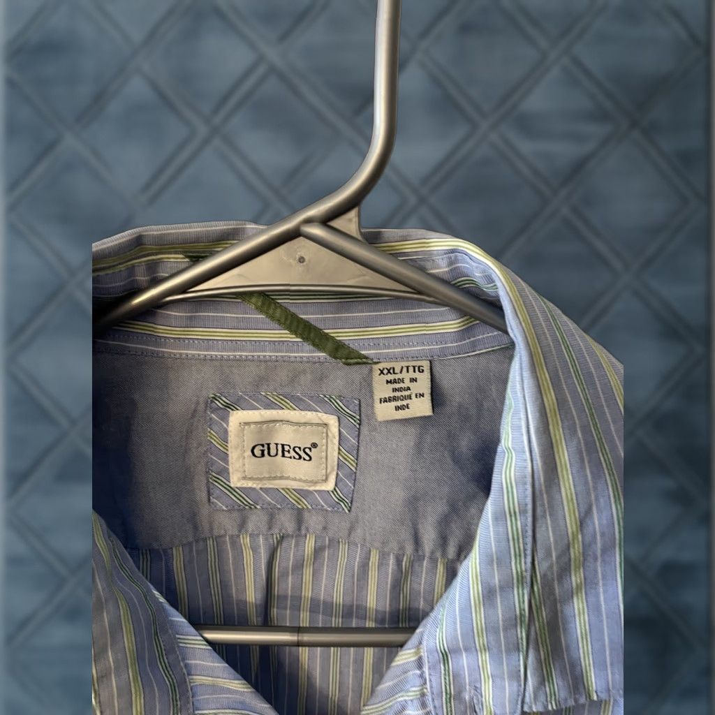 Guess GUESS Button-Up Shirt Blue Green Striped Multicolor Pockets XXL Men’s Casual Slim Cotton Blend Knit Button-Down Shirt Size US XXL / EU 58 / 5 - 1 Thumbnail