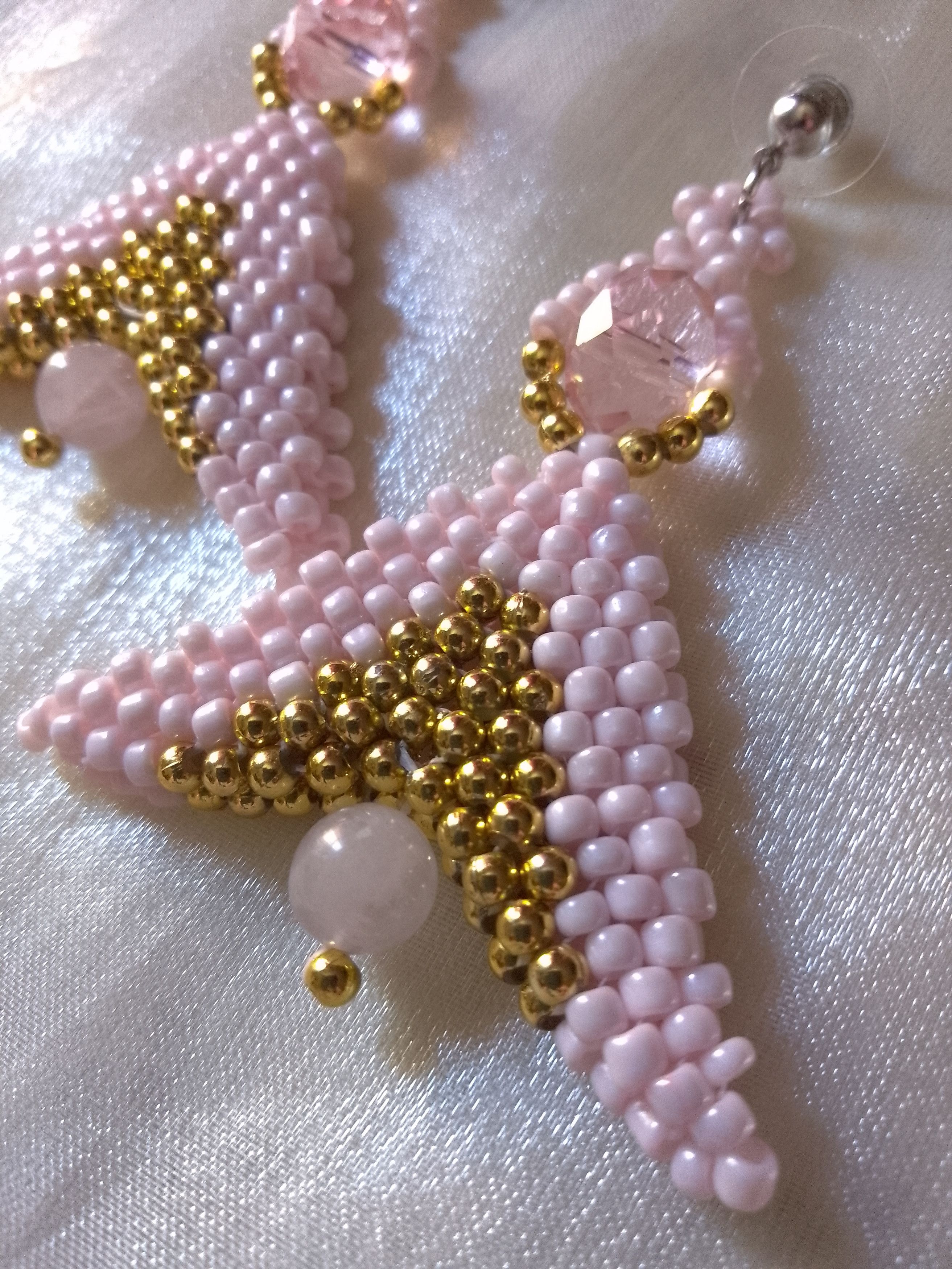 Handmade Earrings Rose Quartz Gemstones Angel shape golden pink Size ONE SIZE - 6 Thumbnail