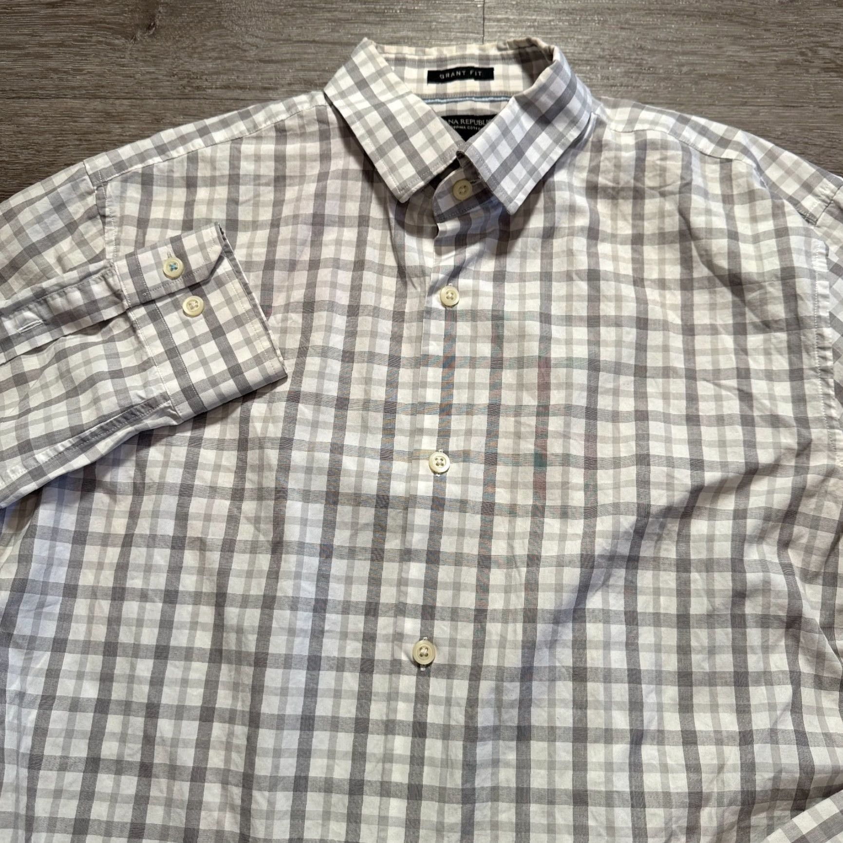 Banana Republic Banana Republic Shirt Mens Medium Gray Plaid Button-Up Grant 120 Supima Cotton Size US M / EU 48-50 / 2 - 2 Thumbnail