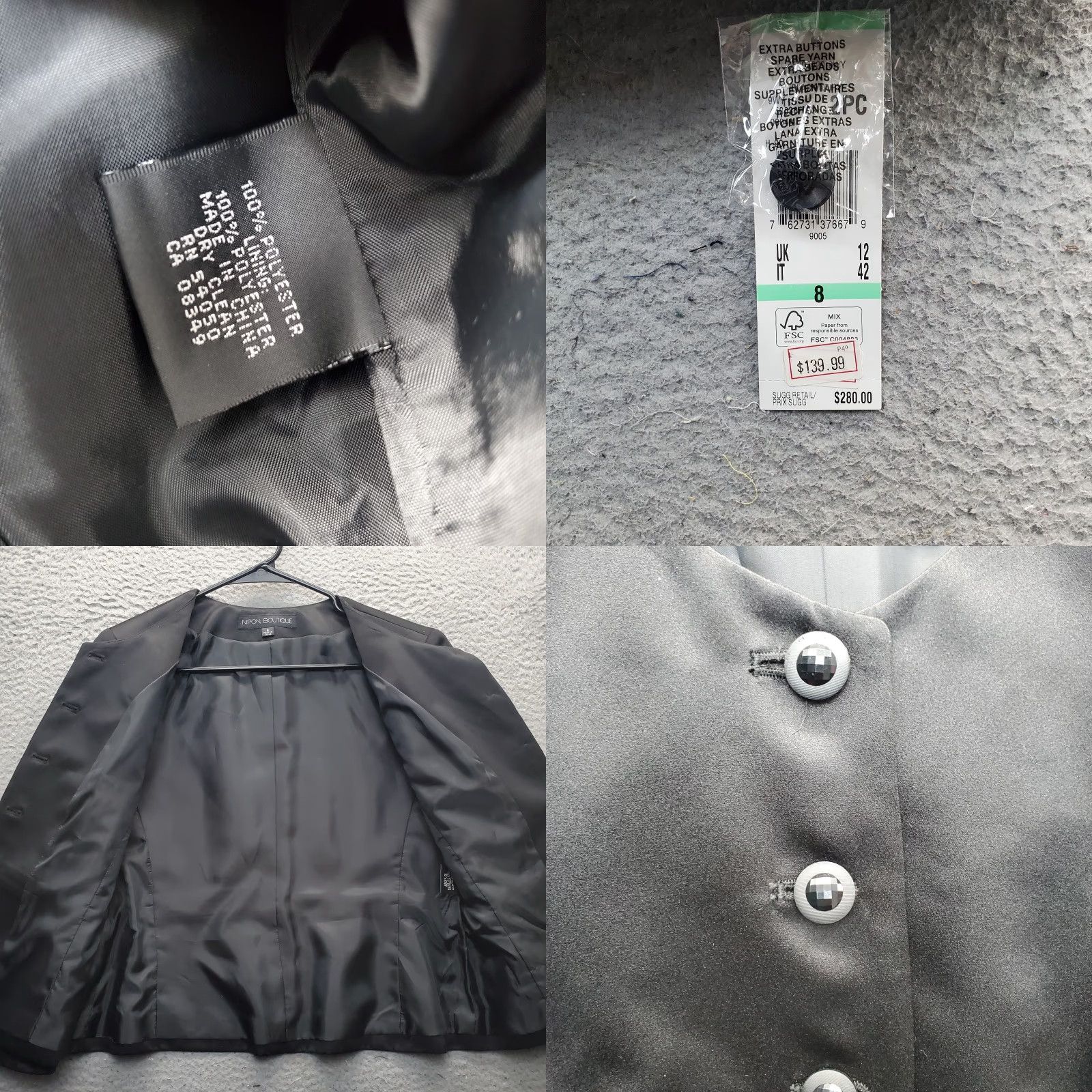 Vintage Nipon Boutique Blazer Jacket Womens 8 Black V-Neck Single Button Front Blazer Womens Size 8 Black 90s Vintage NWT Mens Womens Boys Girls Size M / US 6-8 / IT 42-44 - 8 Thumbnail