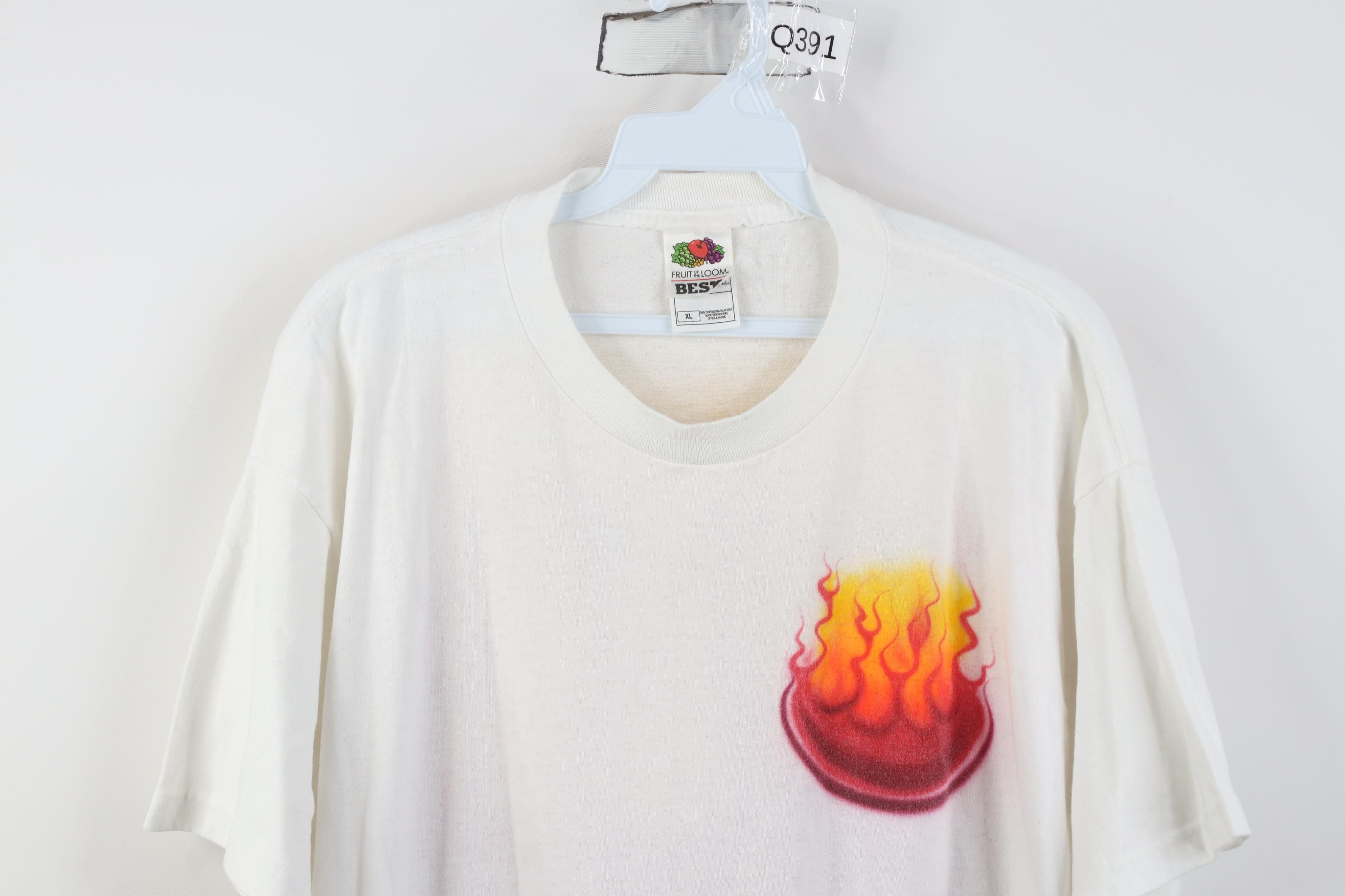 Vintage Vintage 90s Y2K Streetwear Big D Fire Flames T-Shirt White Size US XL / EU 56 / 4 - 2 Thumbnail
