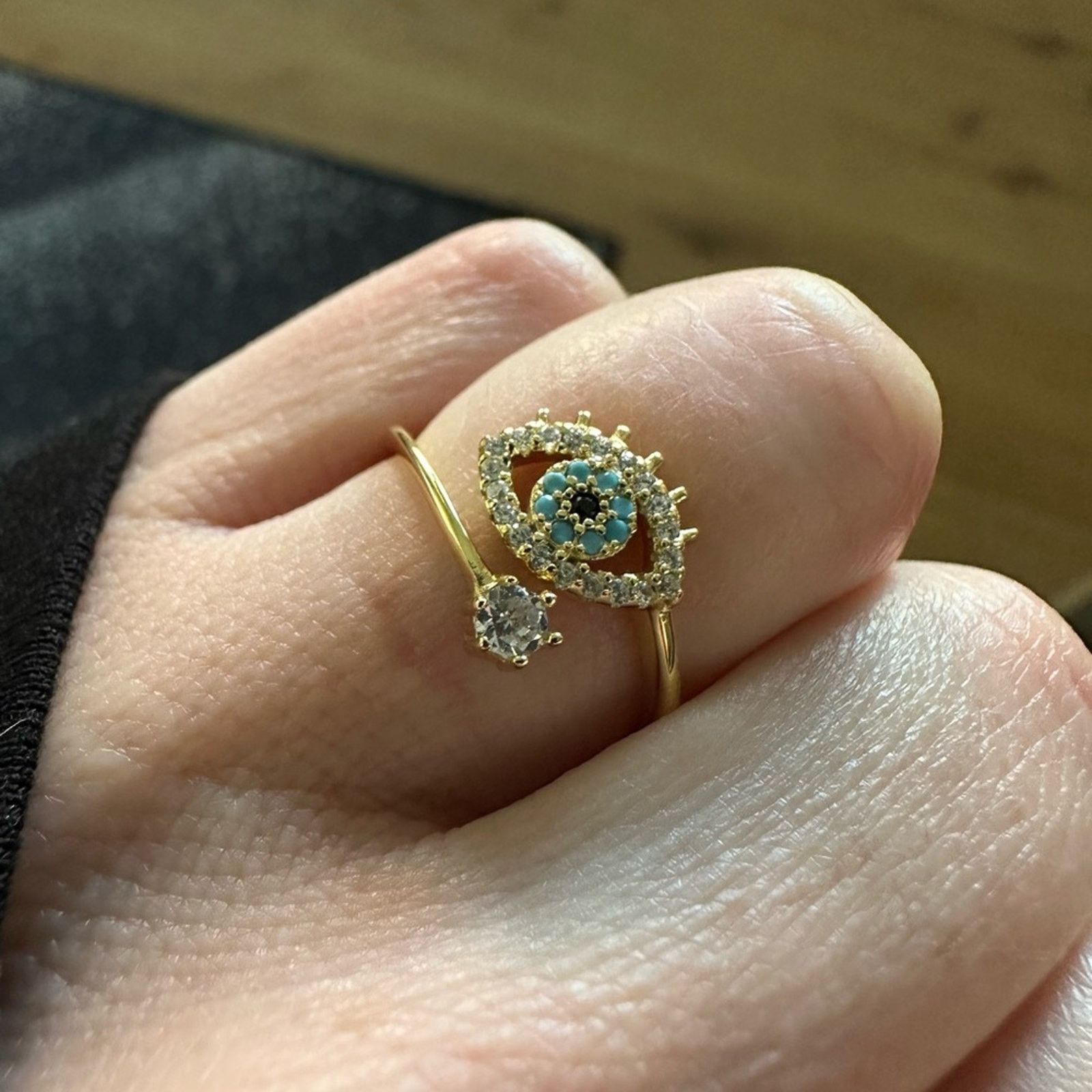 Other NEW - 18k Gold Sterling Silver Evil Eye Open Ring - $98 Size ONE SIZE - 3 Thumbnail